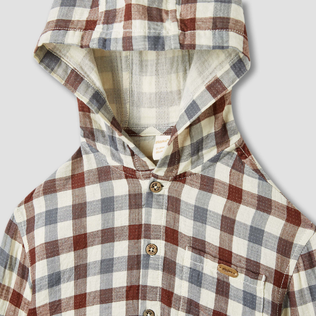 Giggles Checked Hooded Shirt with Long Sleeves