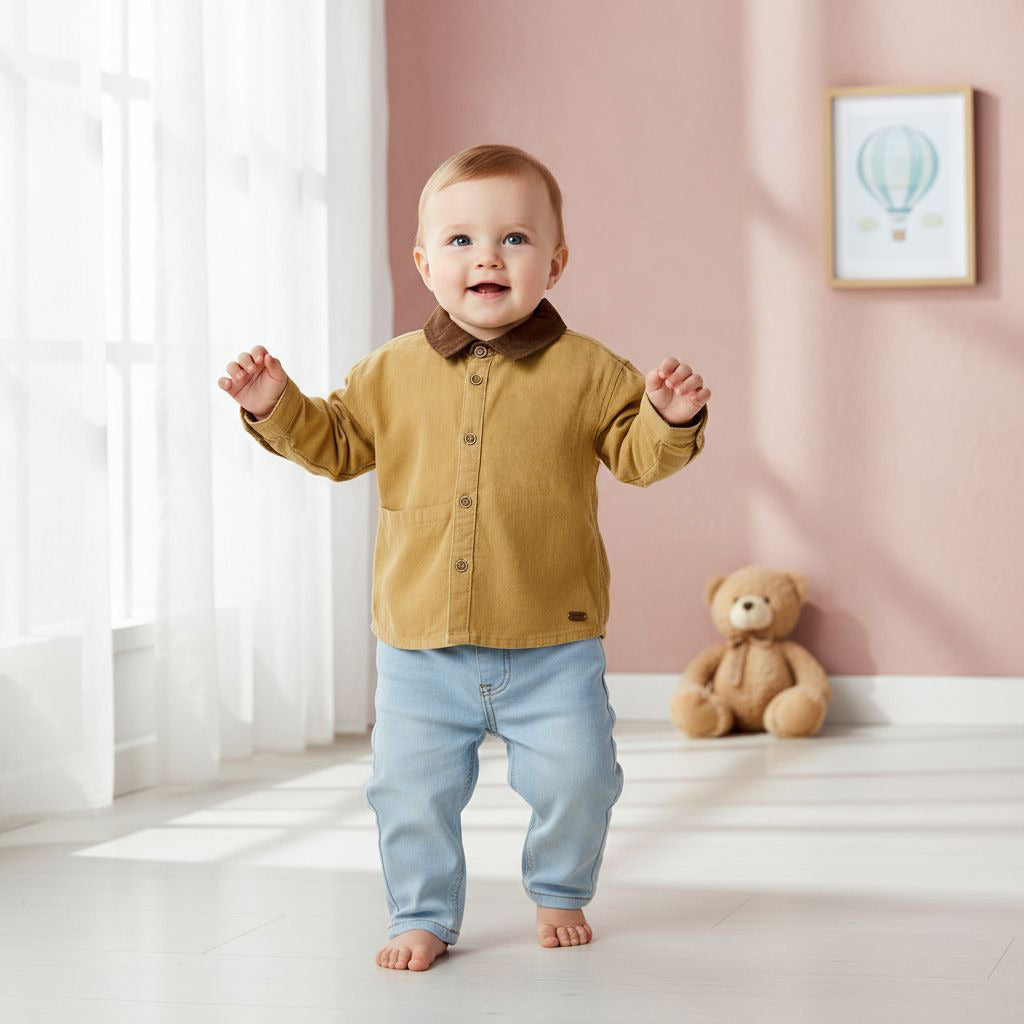 Giggles Textured Collared Shirt with Long Sleeves