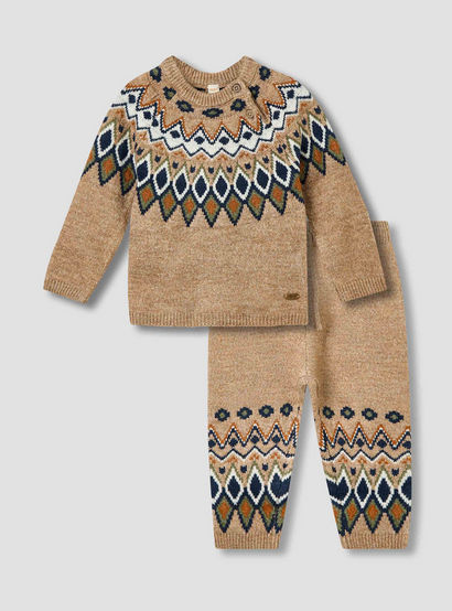 Giggles Boys Sweater and Pants Set with Argyle Detail - Polyester Blend - Long Sleeves - Crew Neck-baby-boys-clothing-winterwear-setsandcoords-image-1