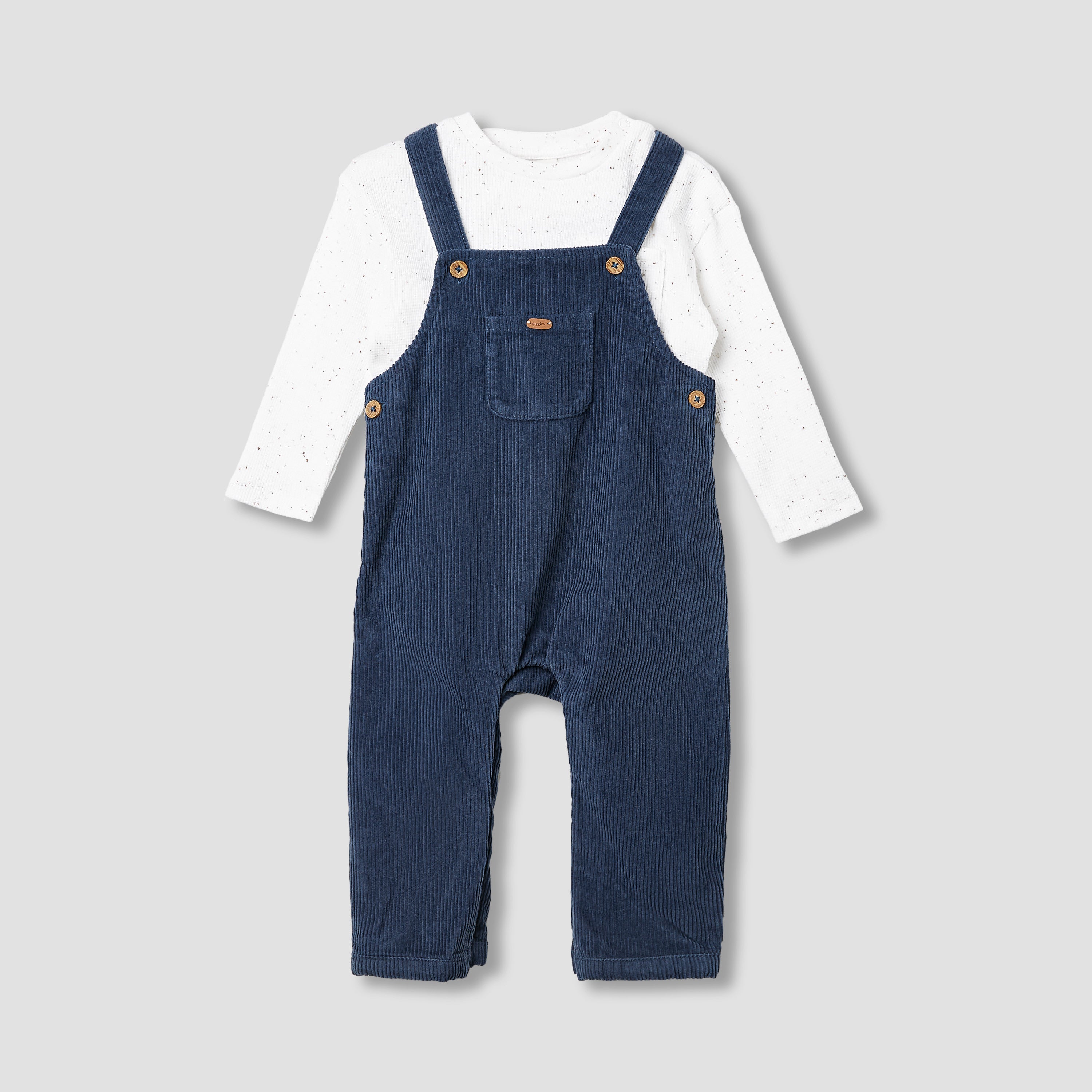 Giggles Ribbed Dungaree and T-shirt Set - Blue / 18-24 mths