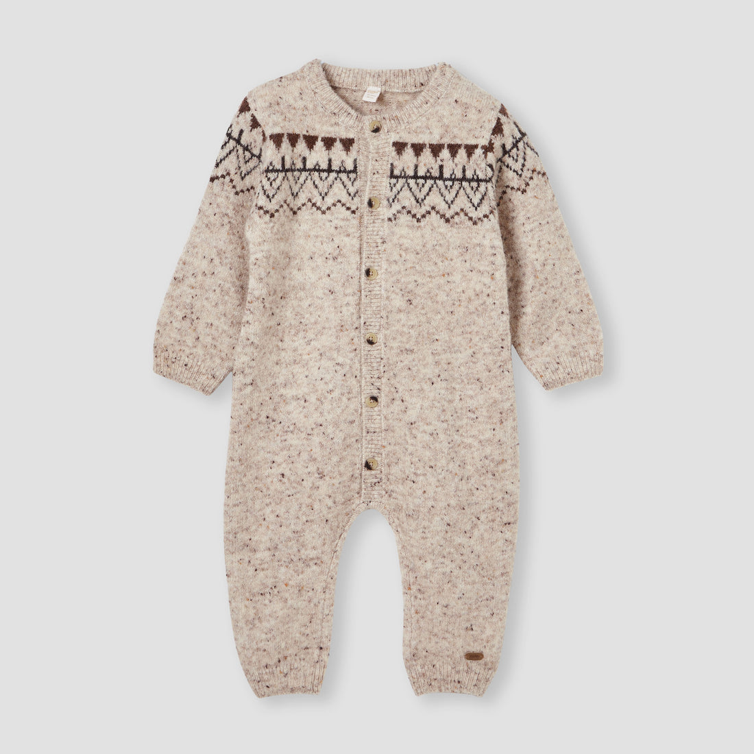 Giggles Textured Romper with Long Sleeves and Button Closure