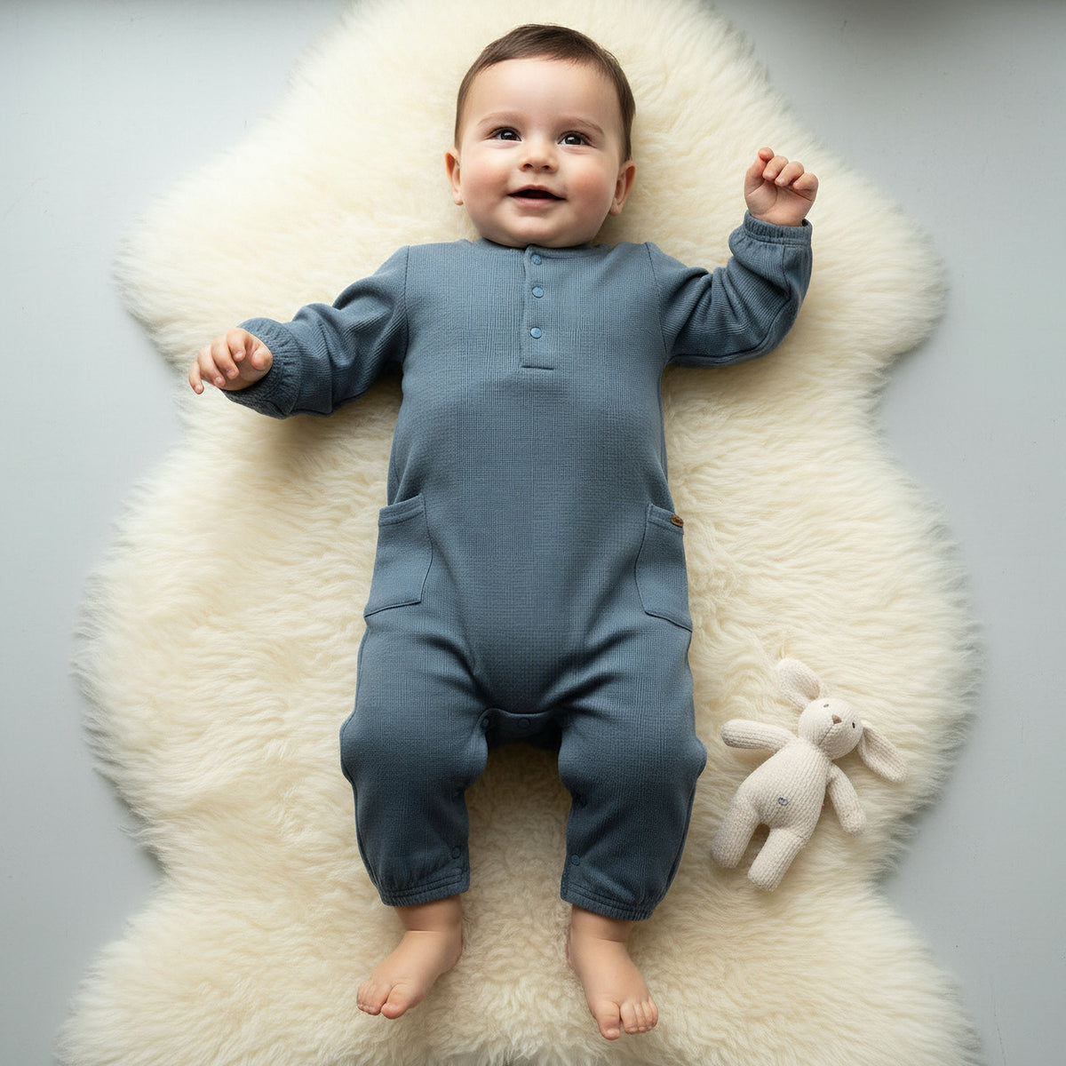 Giggles Henley Neck Long Sleeves Romper with Pockets