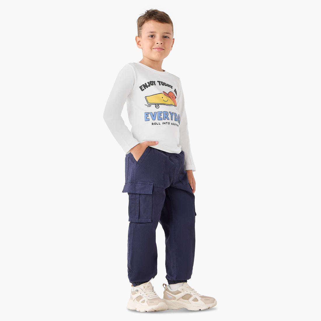 Juniors Boys Crew Neck T-shirt with Graphic Print - Cotton - Long Sleeves