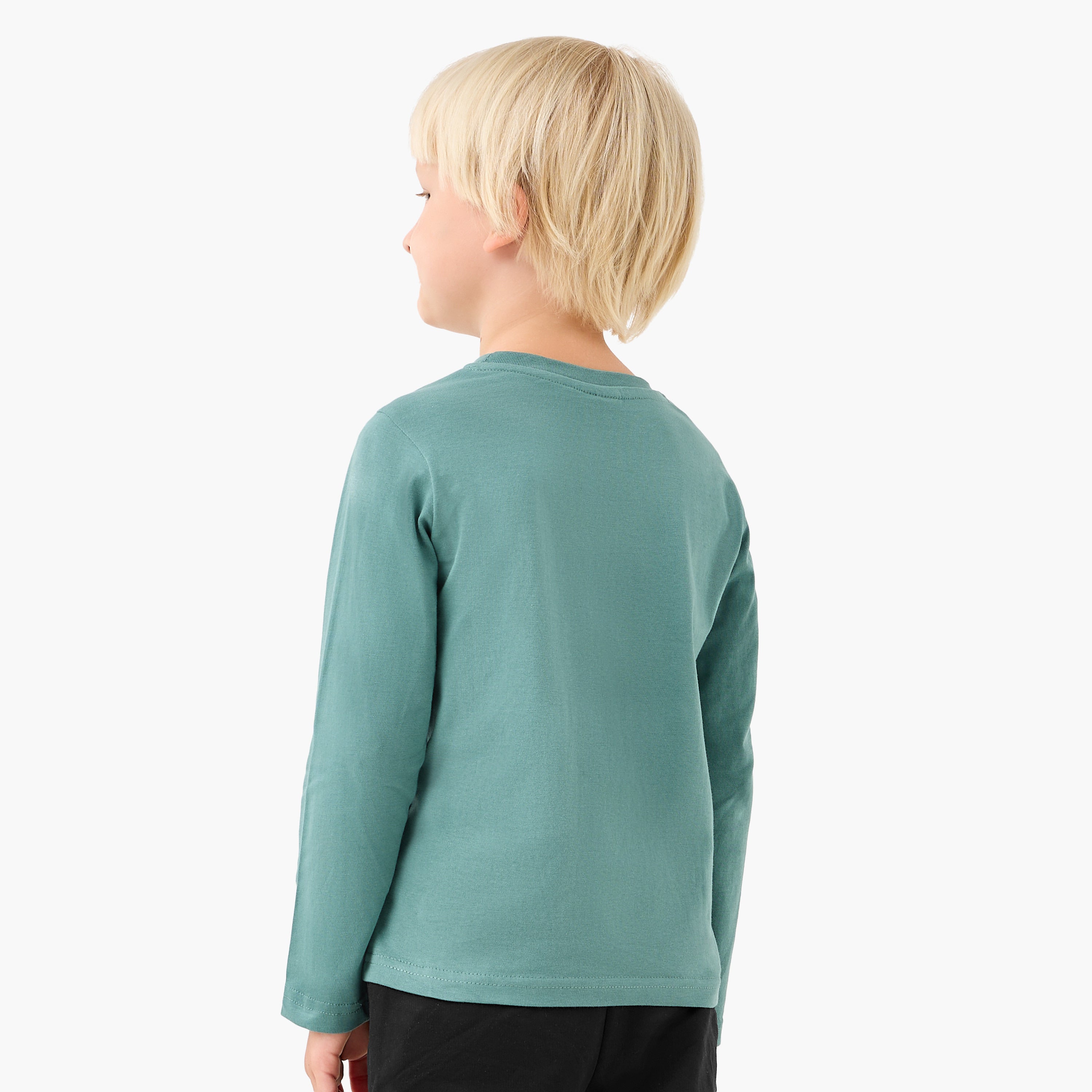 Juniors Boys Crew Neck T-shirt with Teddy Bear Print - Cotton - Long Sleeves