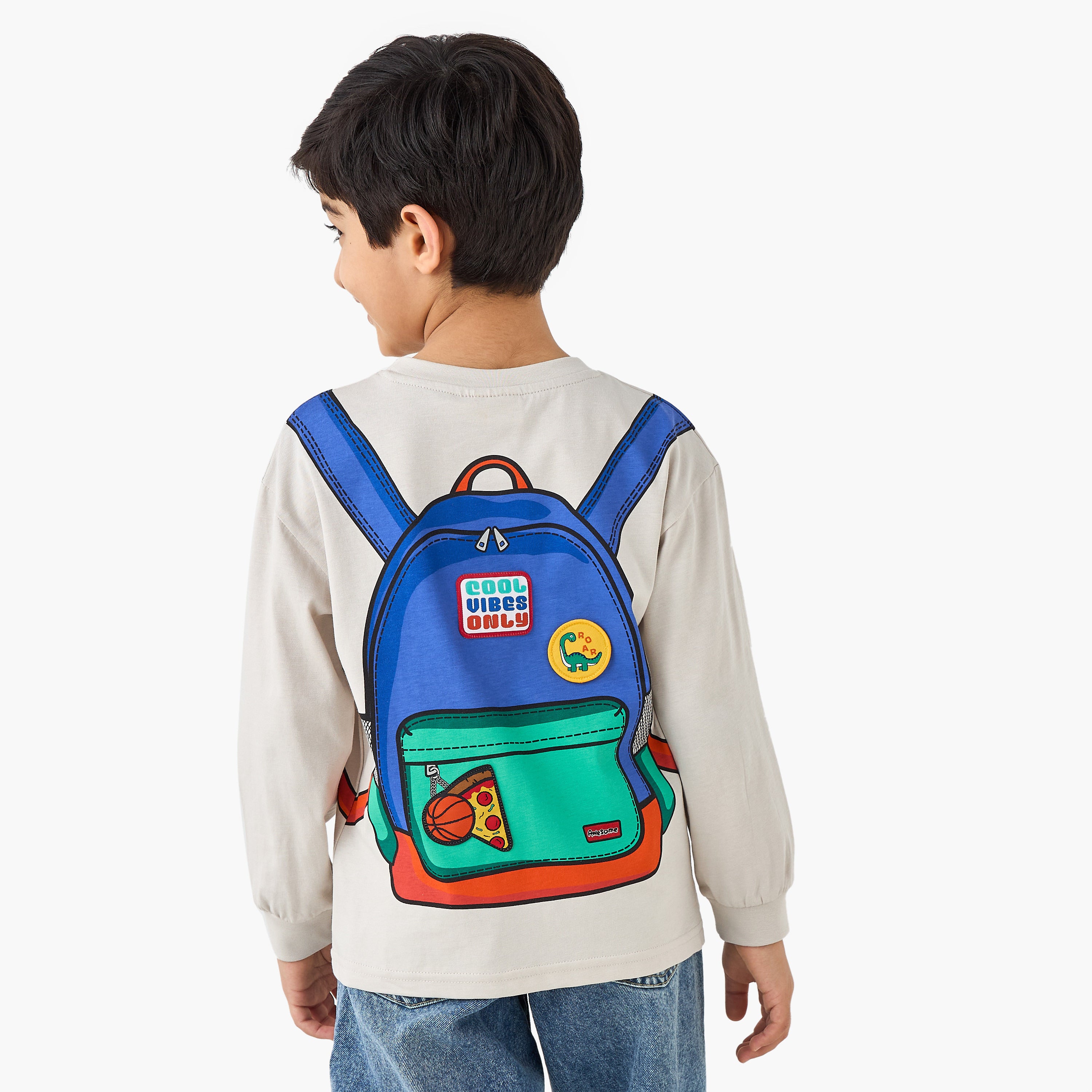 Juniors Backpack Print T-shirt with Long Sleeves