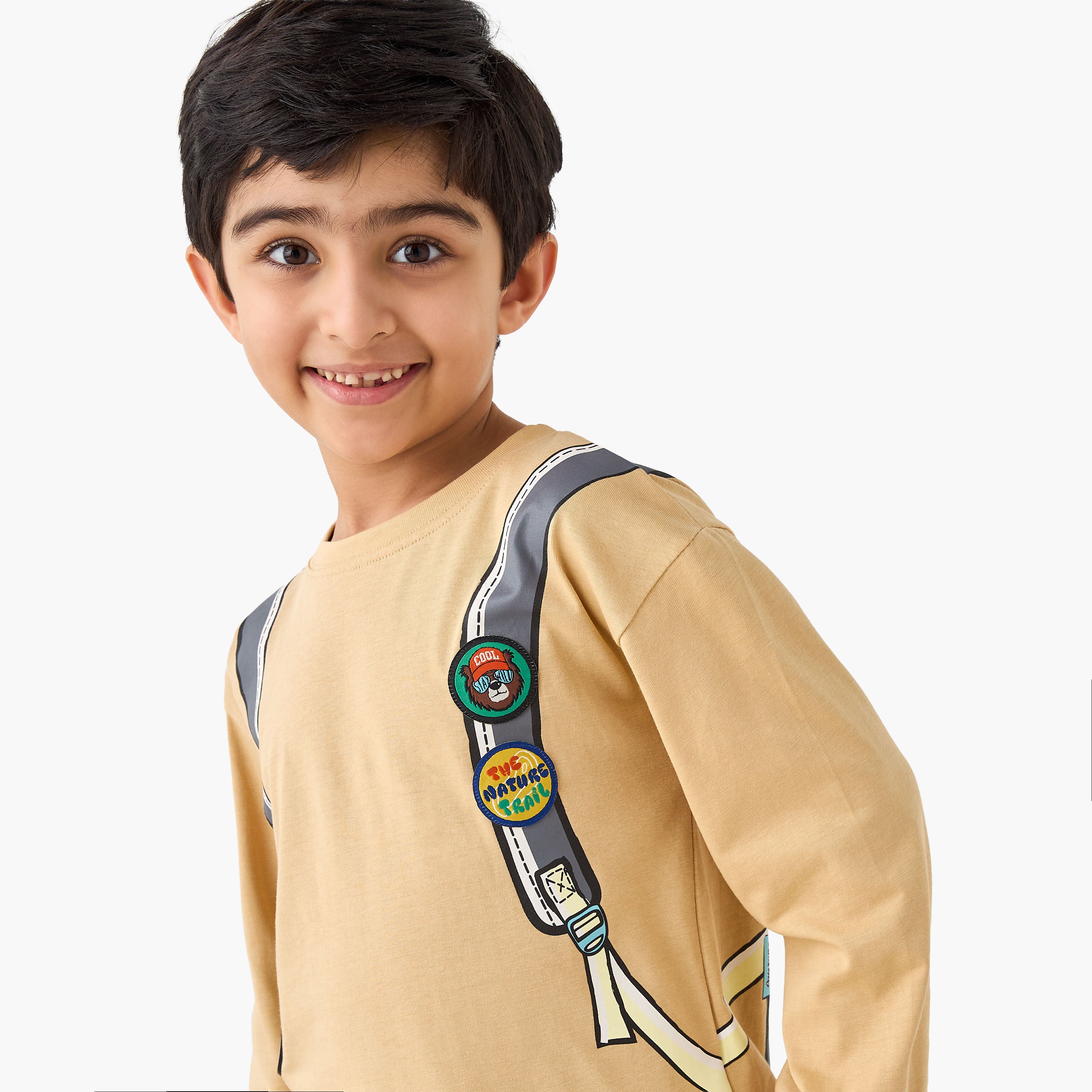 Juniors Backpack Print T-shirt with Long Sleeves