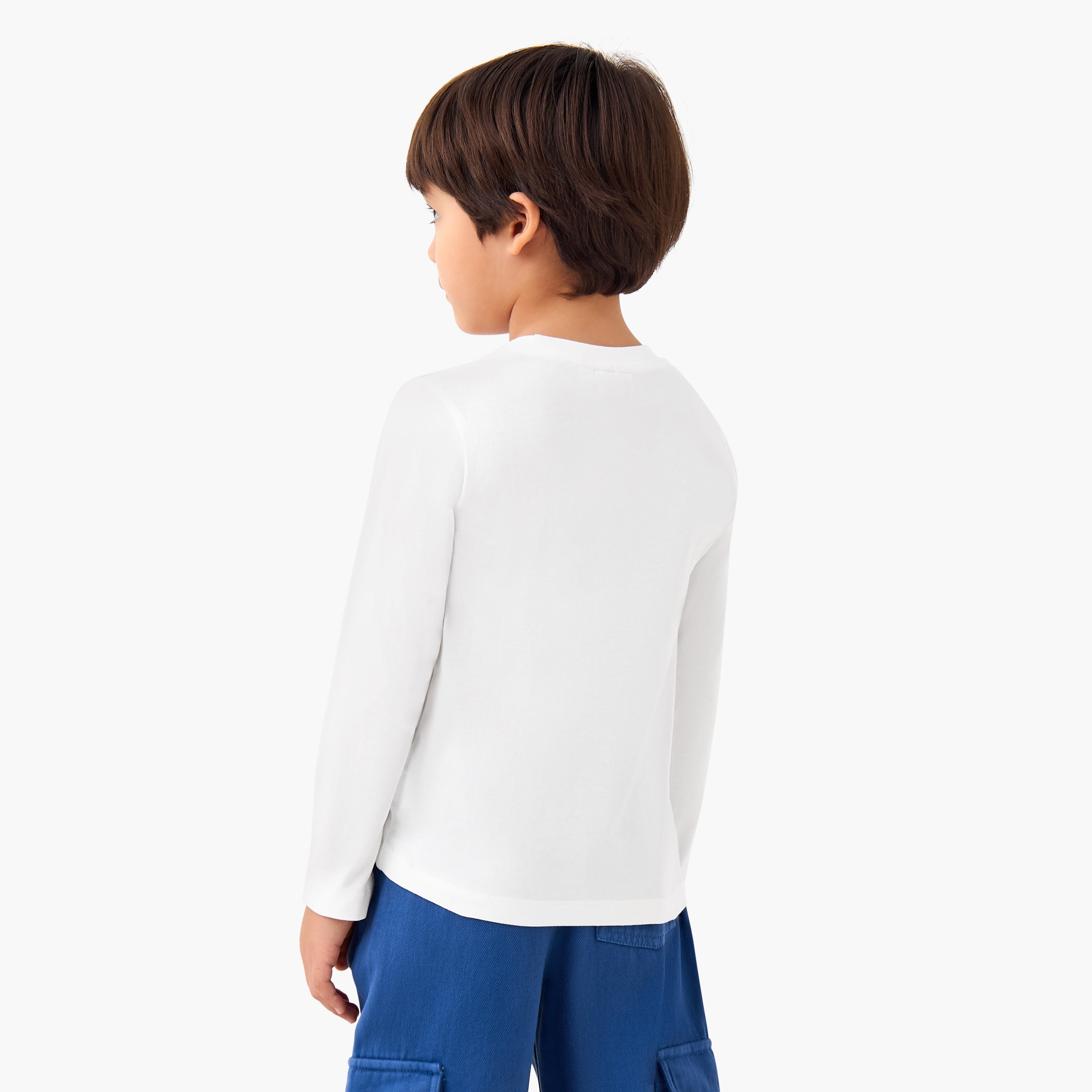 Juniors Boys Crew Neck T-shirt with Slogan Print - Cotton - Long Sleeves