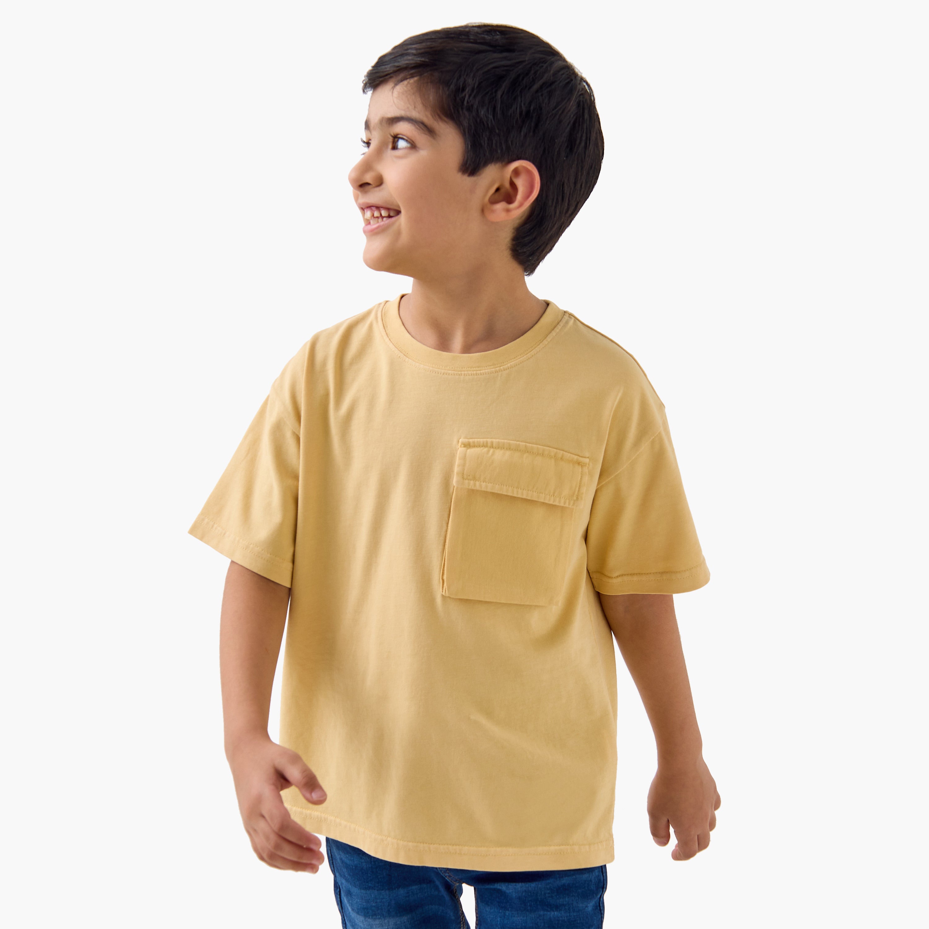 Juniors Solid T-shirt with Short Sleeves and Flap Pocket - Yellow / 1-2 yrs