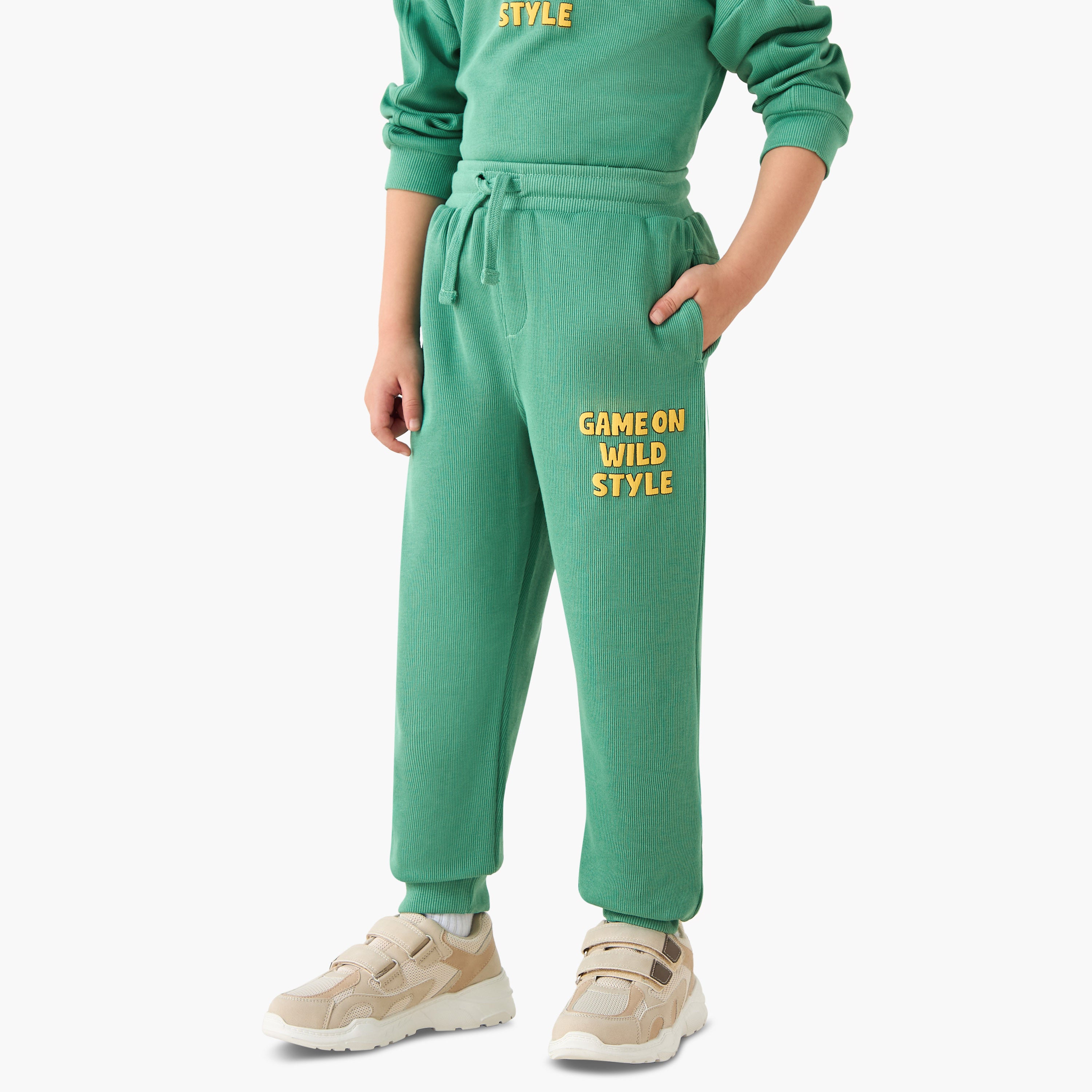 Juniors Boys Sweatshirt and Joggers Set with Slogan Print - Cotton - Long Sleeves - Crew Neck