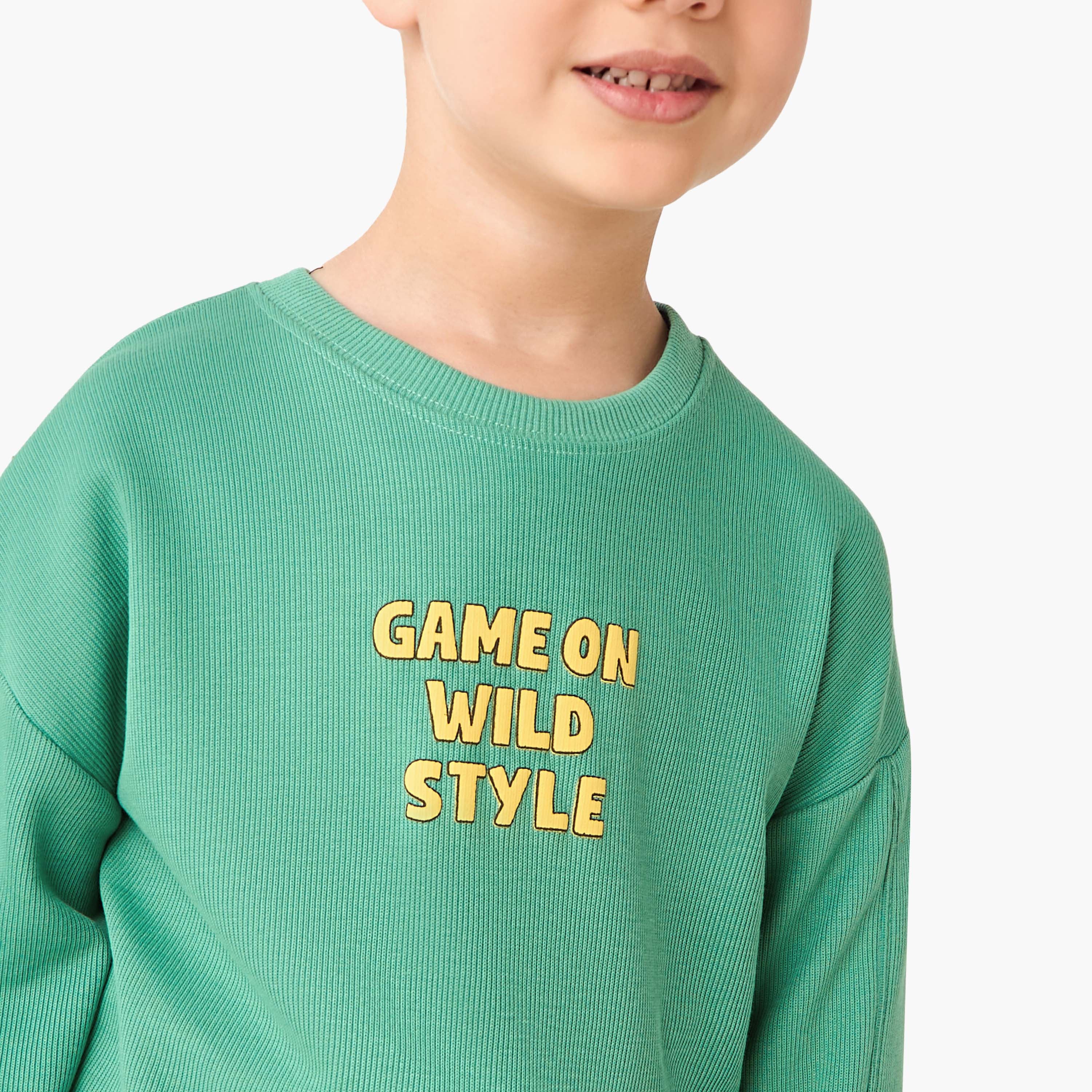 Juniors Boys Sweatshirt and Joggers Set with Slogan Print - Cotton - Long Sleeves - Crew Neck