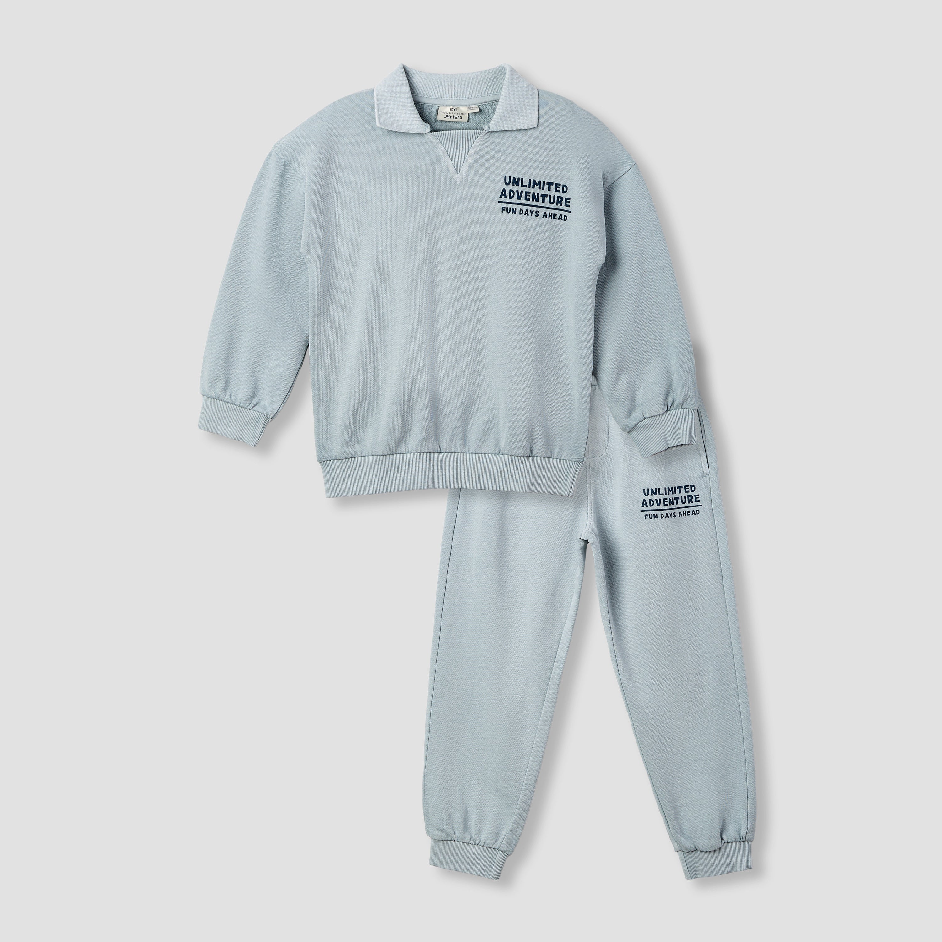 Juniors Boys Sweatshirt and Joggers Set with Text Print - Polyester - Long Sleeves and Collar - Grey / 6-7 yrs