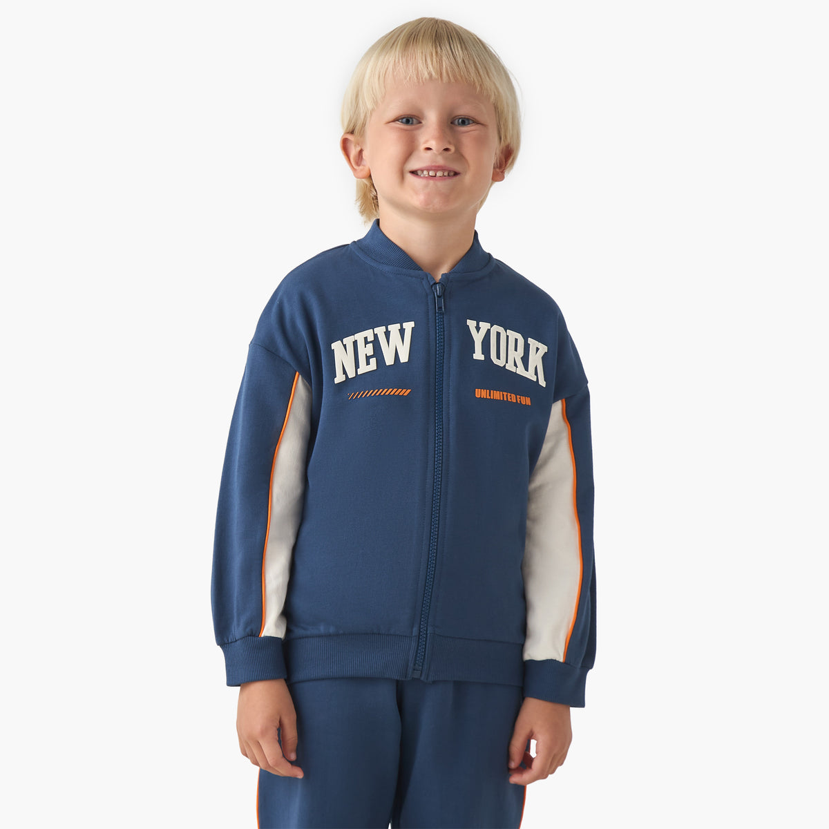 Juniors Boys Jacket and Joggers Set with Piping Accent - Cotton - Long Sleeve - Mandarin Collar