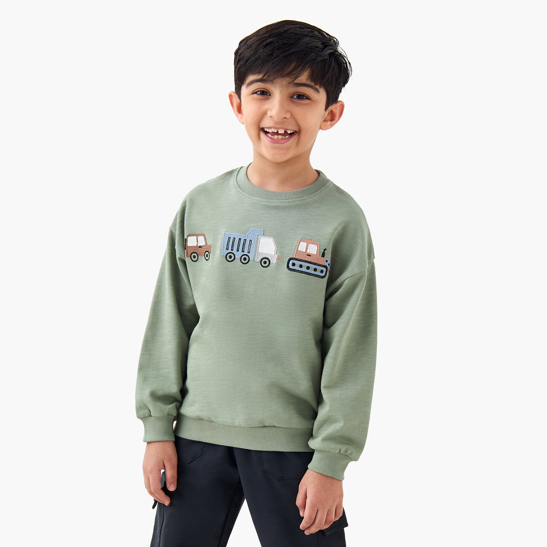 Juniors Boys Sweatshirt and Cargo Joggers Set with Embroidery - Cotton - Long Sleeves - Crew Neck