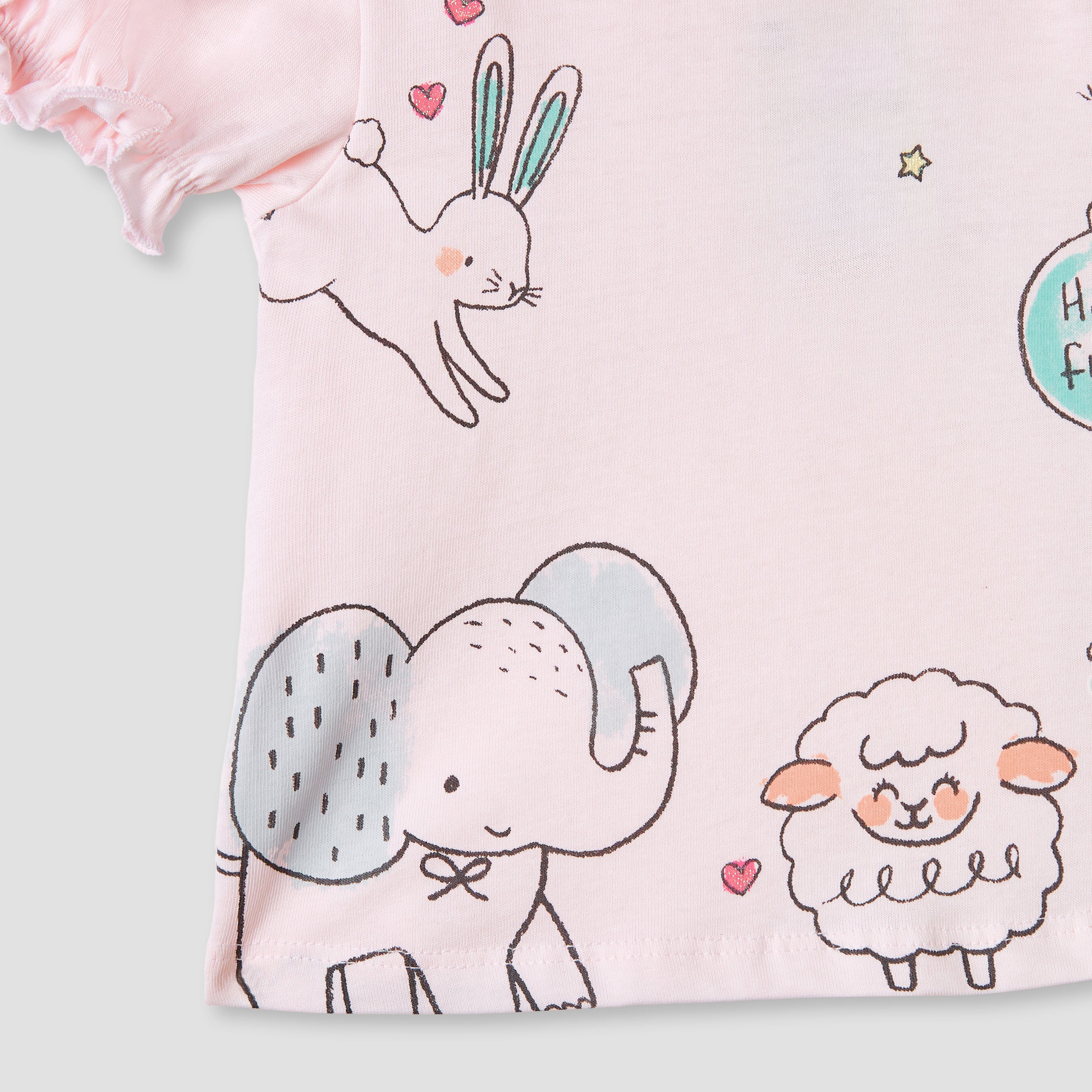 Juniors Printed T-shirt with Puff Sleeves