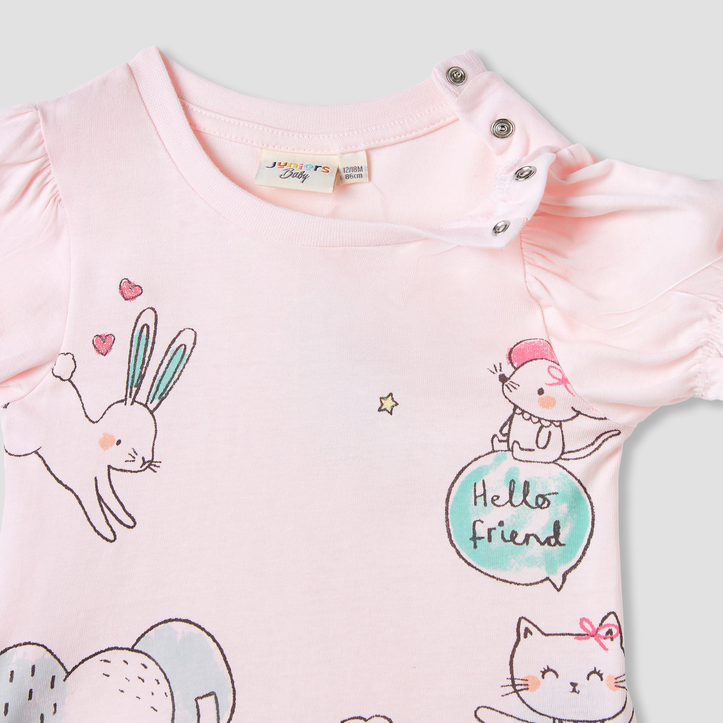 Juniors Printed T-shirt with Puff Sleeves