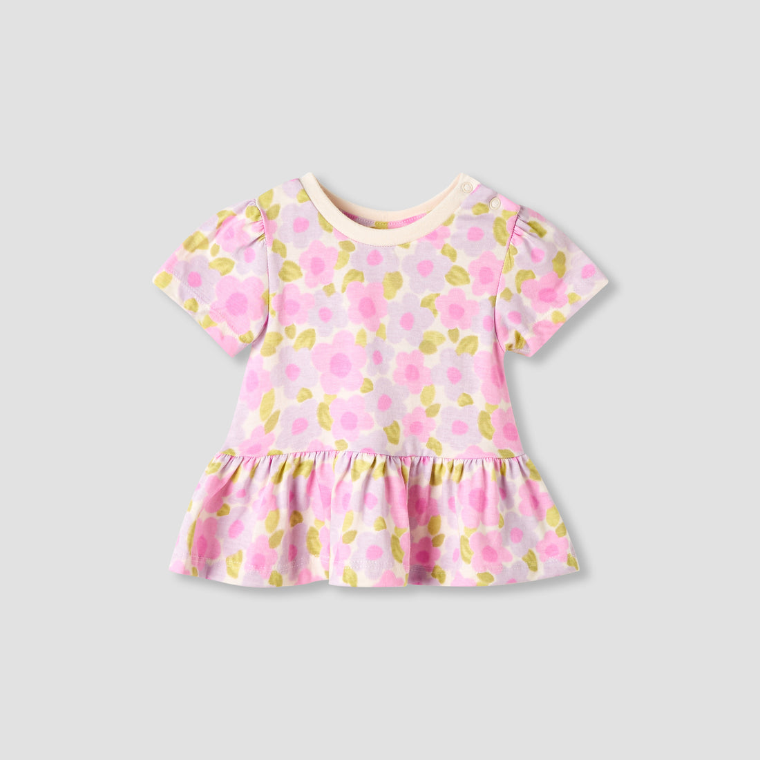 Set of 2 Juniors Round Neck Short Sleeve T-shirts with Floral Print