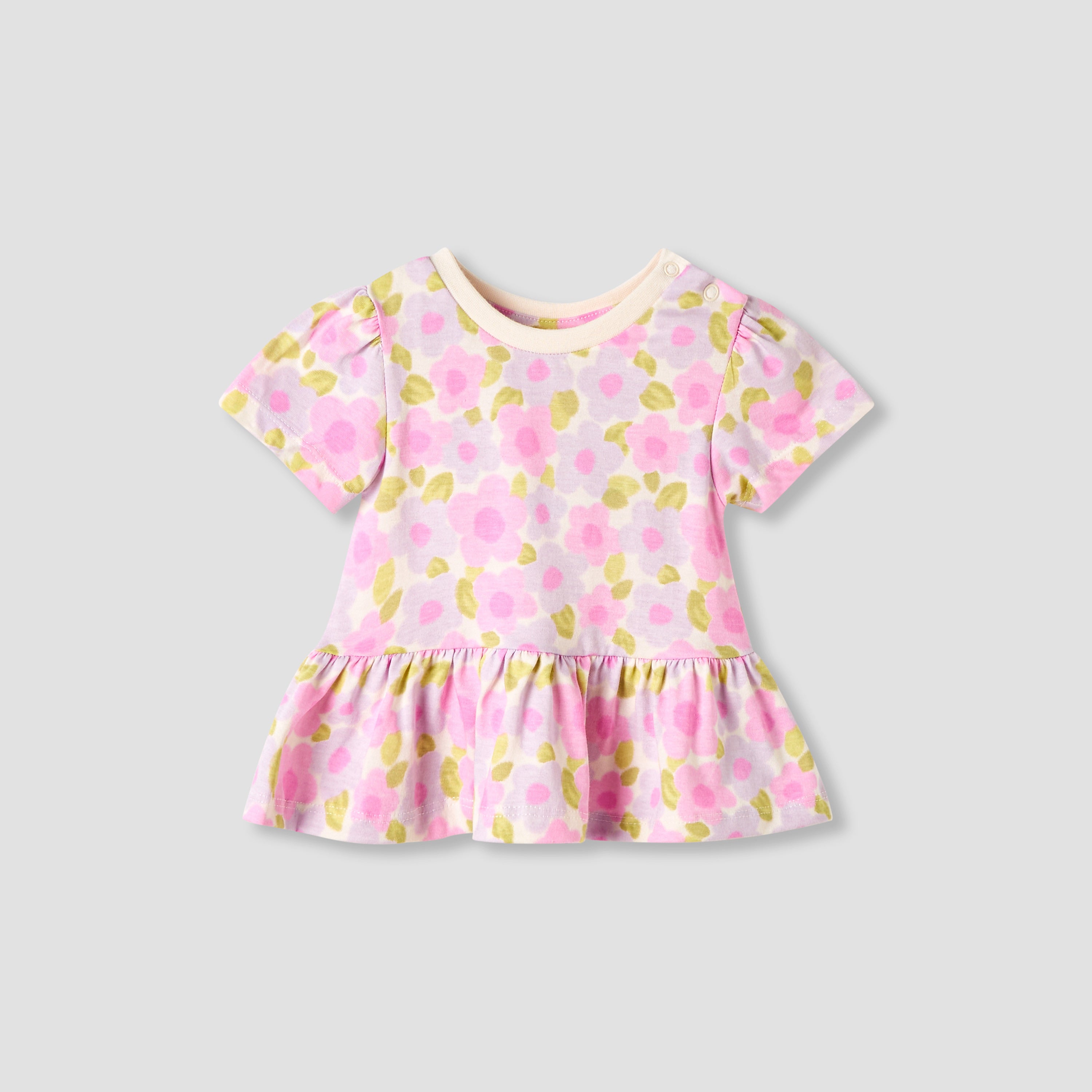 Set of 2 Juniors Round Neck Short Sleeve T-shirts with Floral Print