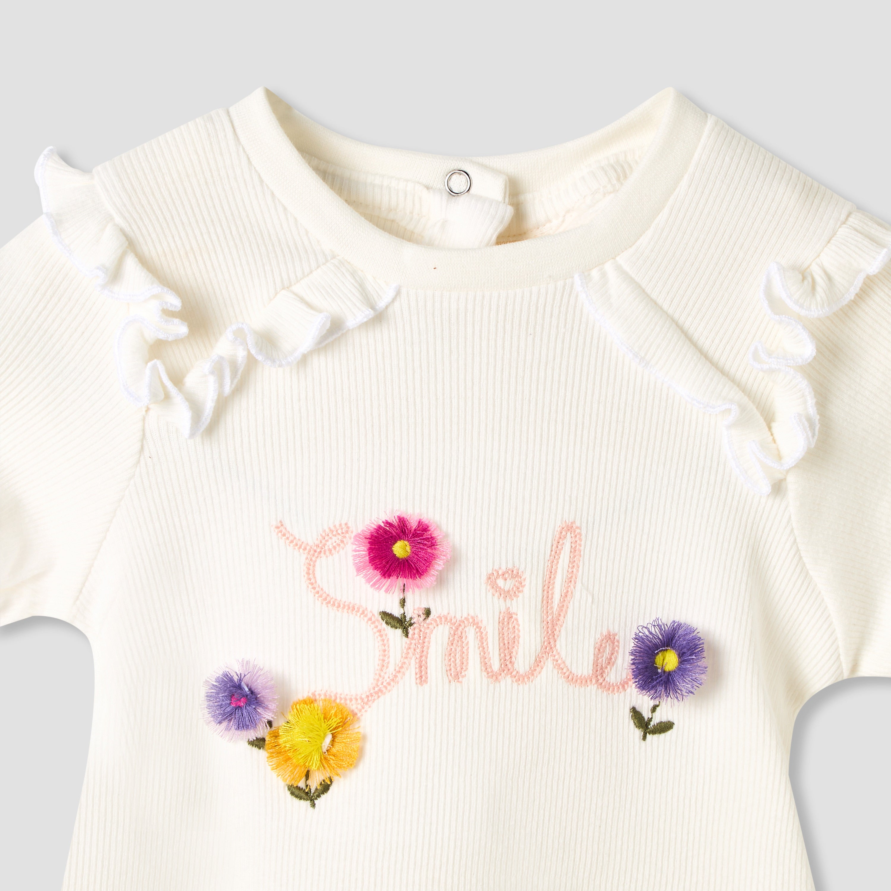 Set of 2 Juniors Round Neck Short Sleeve T-shirts with Floral Print