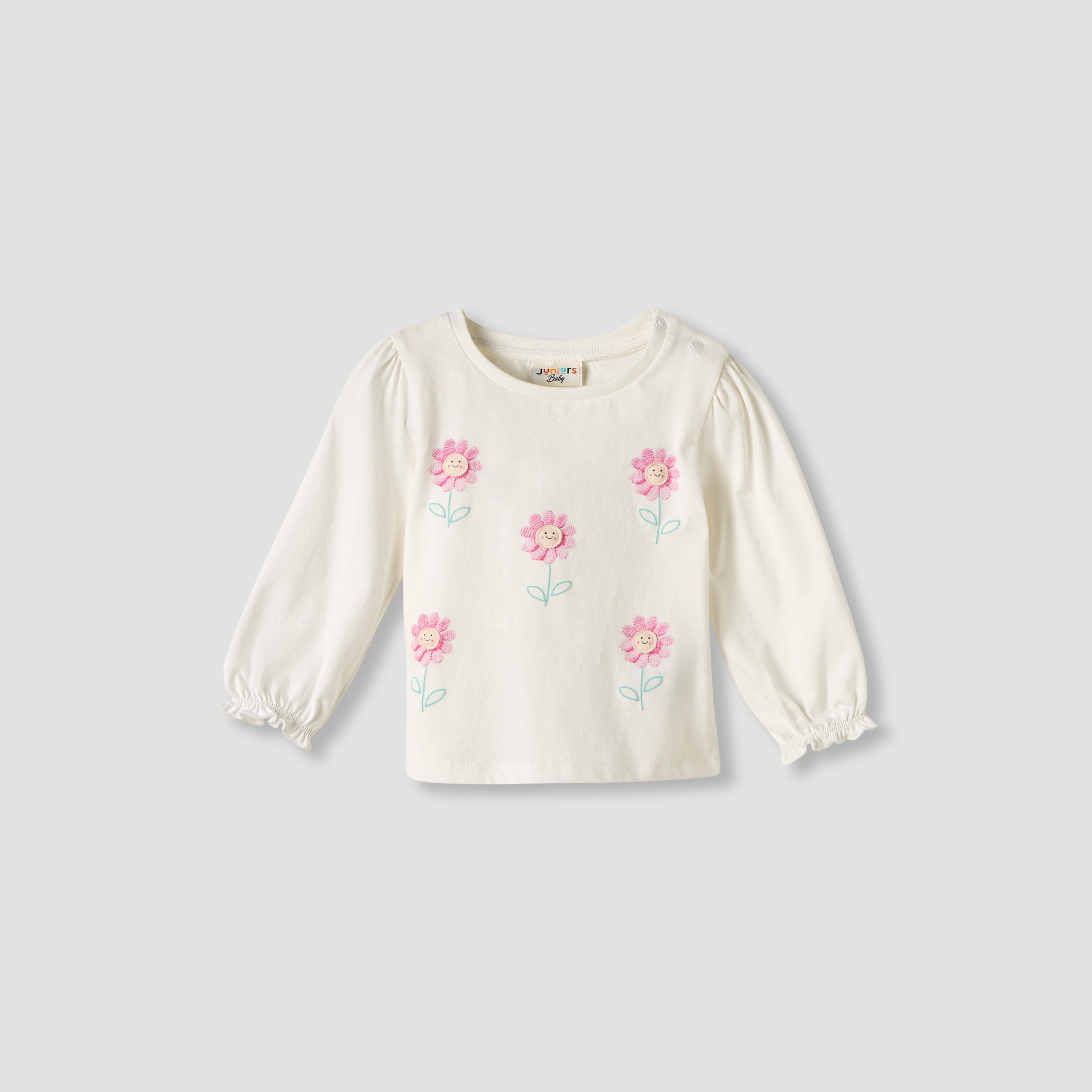 Set of 2 Juniors Round Neck Long Sleeve T-shirts with Floral Print