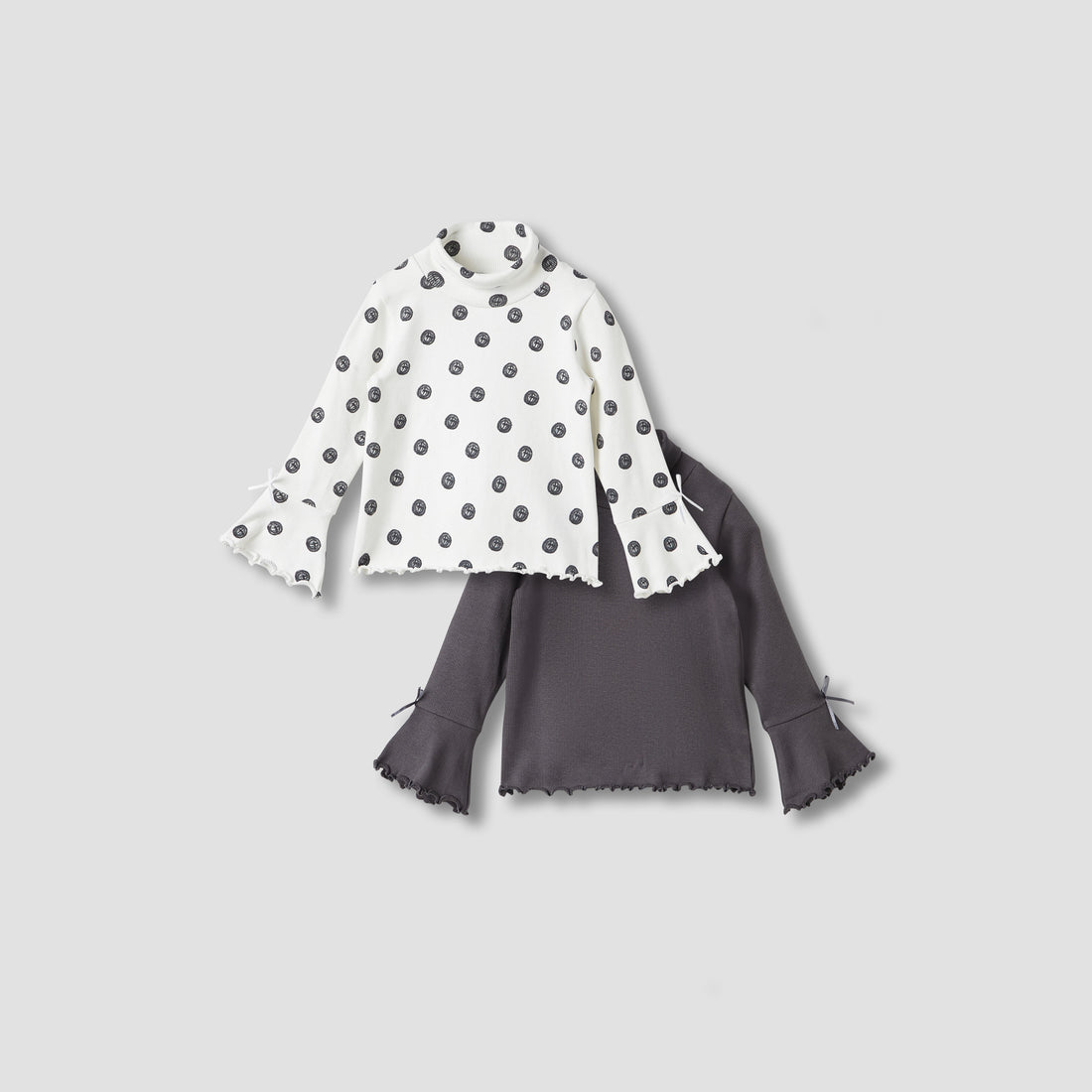 Juniors Bow Detail T-shirt with Turtleneck and Long Sleeves - Set of 2 - Multicolour / 12-18 mths