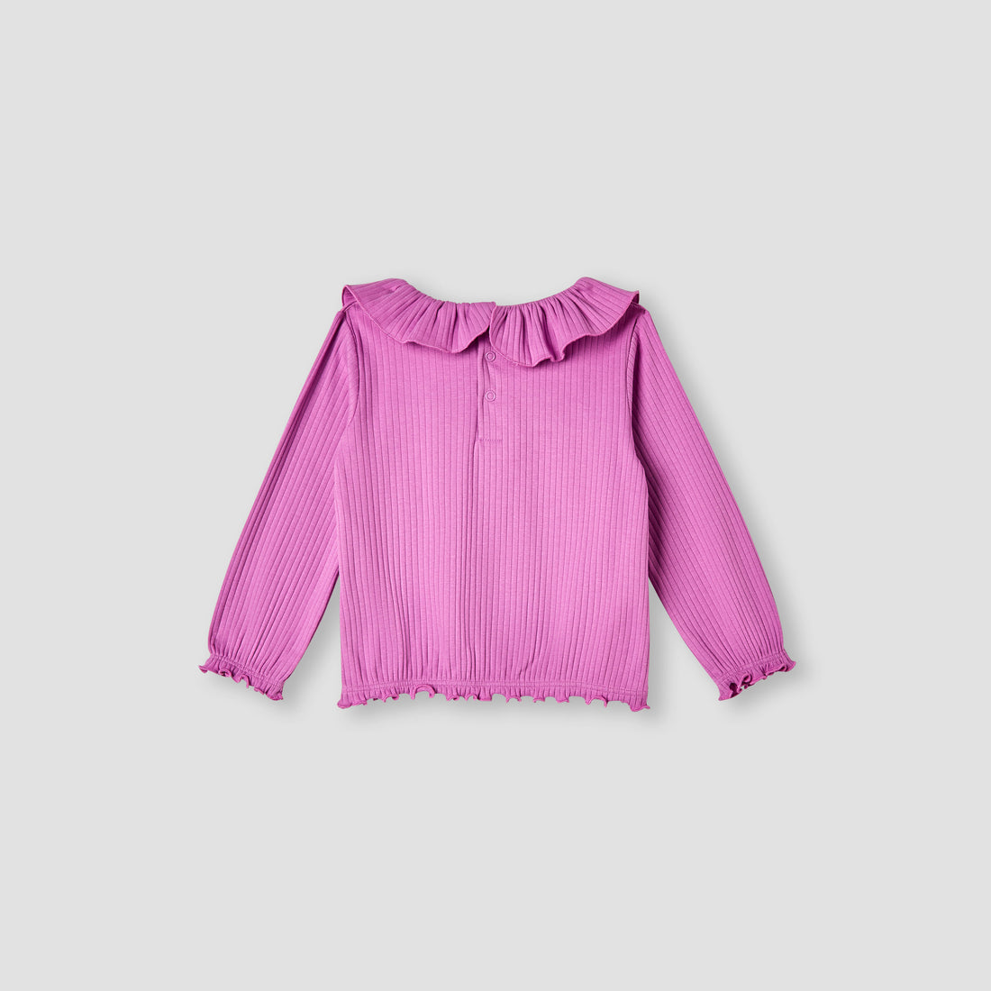 Juniors Ribbed Ruffle Collar Top with Long Sleeves
