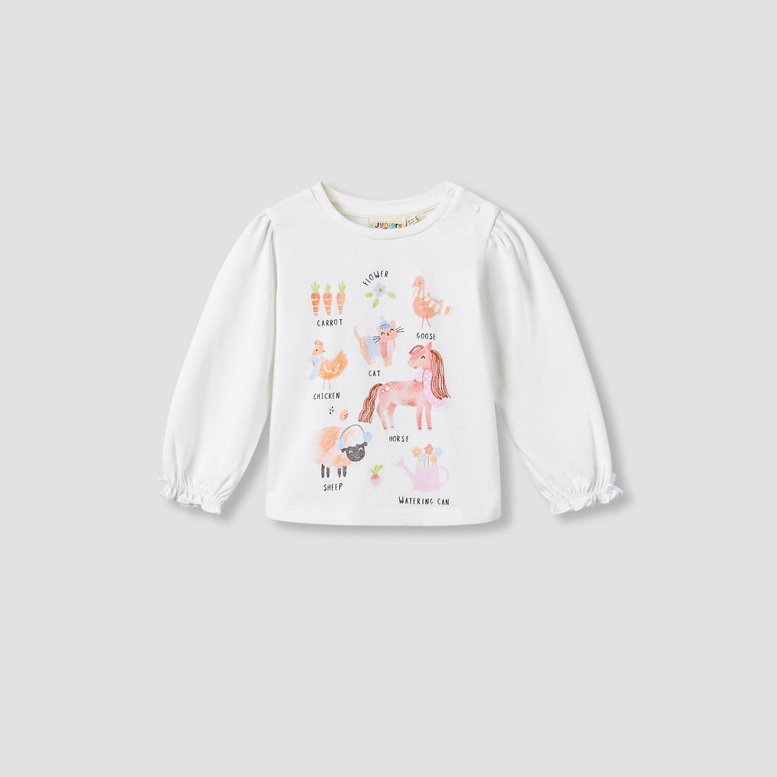 Juniors Girls Round Neck T-shirt with Graphic Print - Cotton - Long Sleeves - White / 12-18 mths