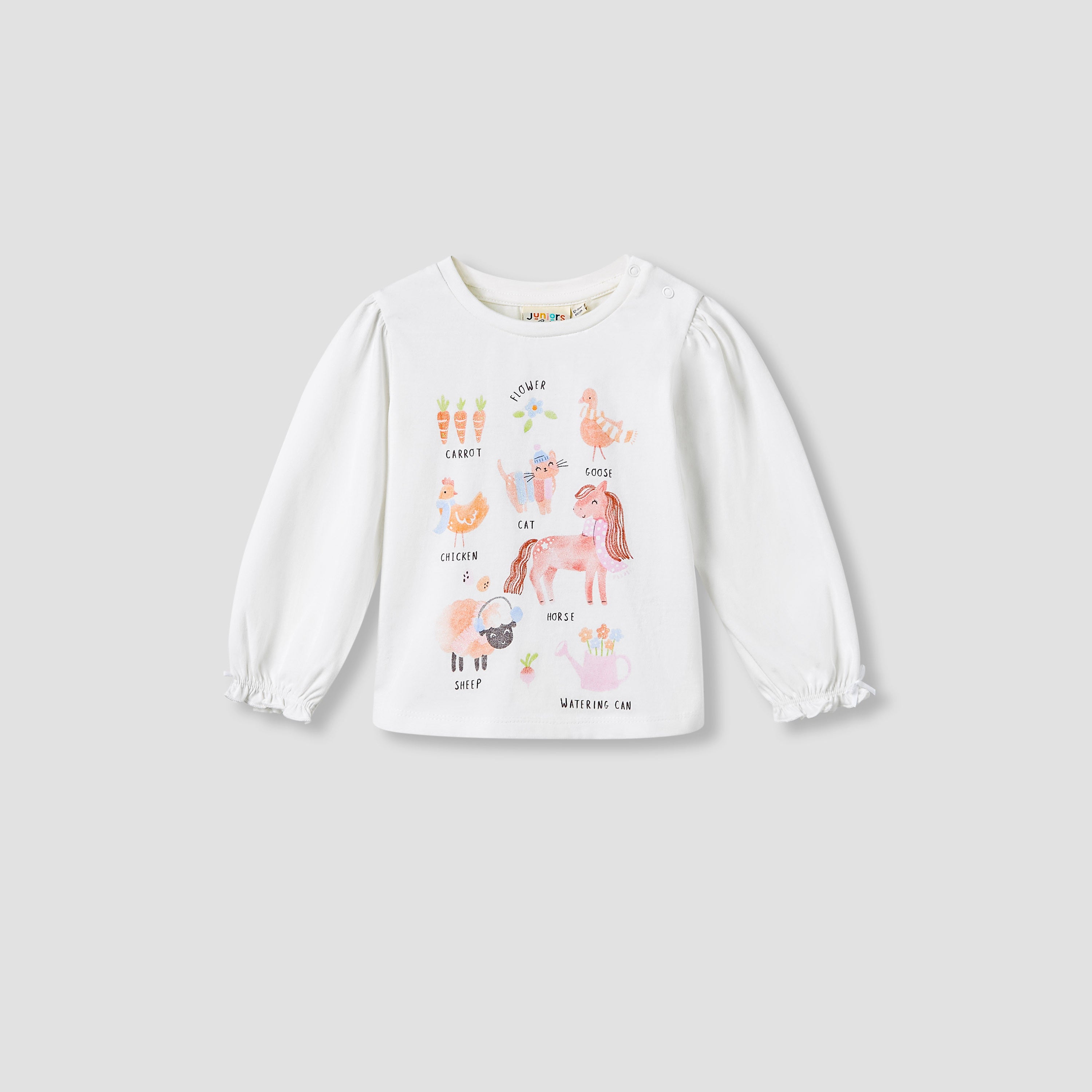 Juniors Girls Round Neck T-shirt with Graphic Print - Cotton - Long Sleeves - White / 12-18 mths