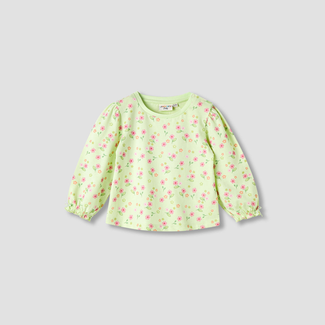Juniors Girls Round Neck T-shirt with Snap Button Closure - Cotton - Long Sleeves