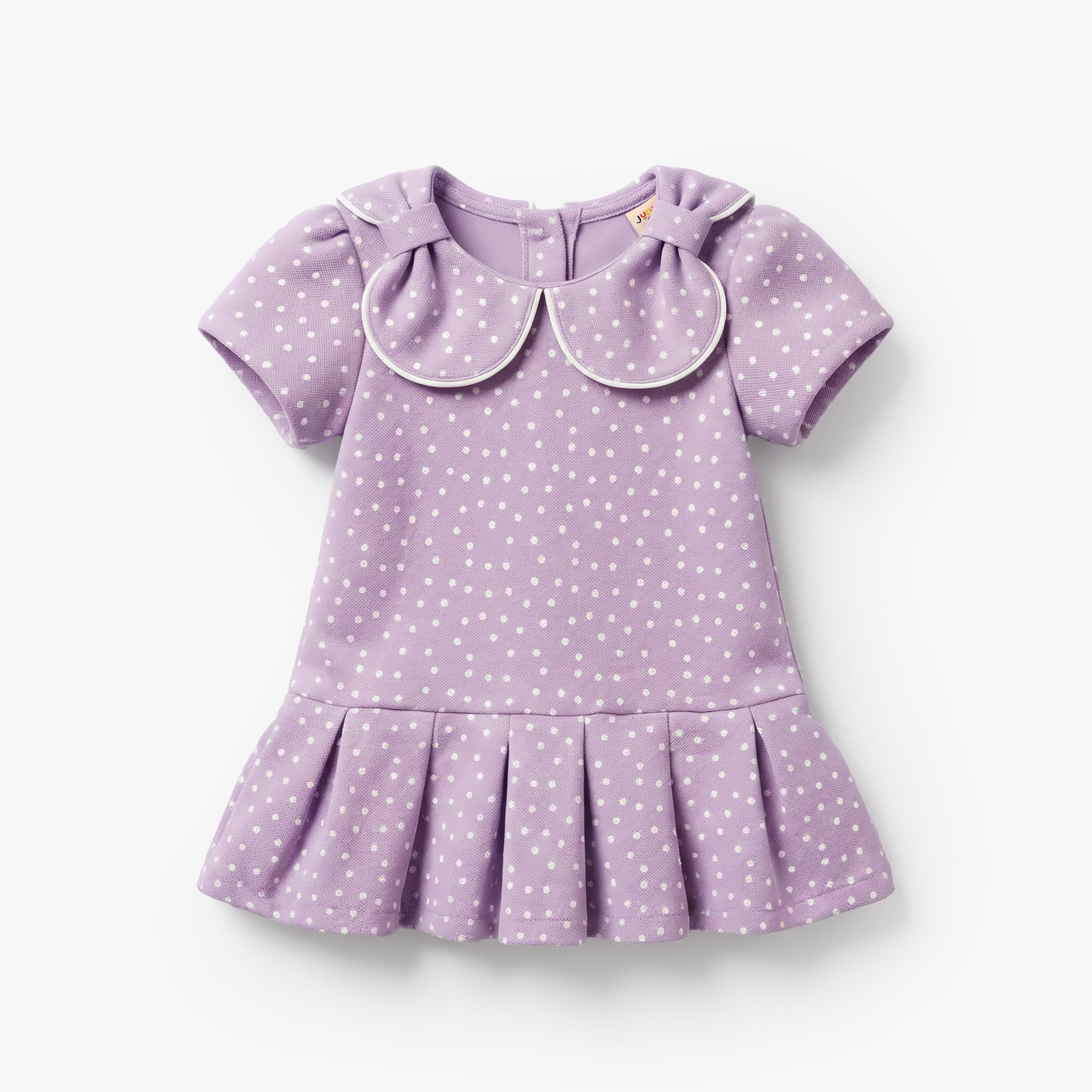 Juniors Polka Dot Print Dress with Short Sleeves and Peter Pan Collar - Purple / 24-36 mths