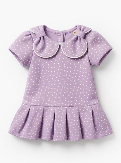 Juniors Polka Dot Print Dress with Short Sleeves and Peter Pan Collar-baby-girls-clothing-dressesandjumpsuits-image-1