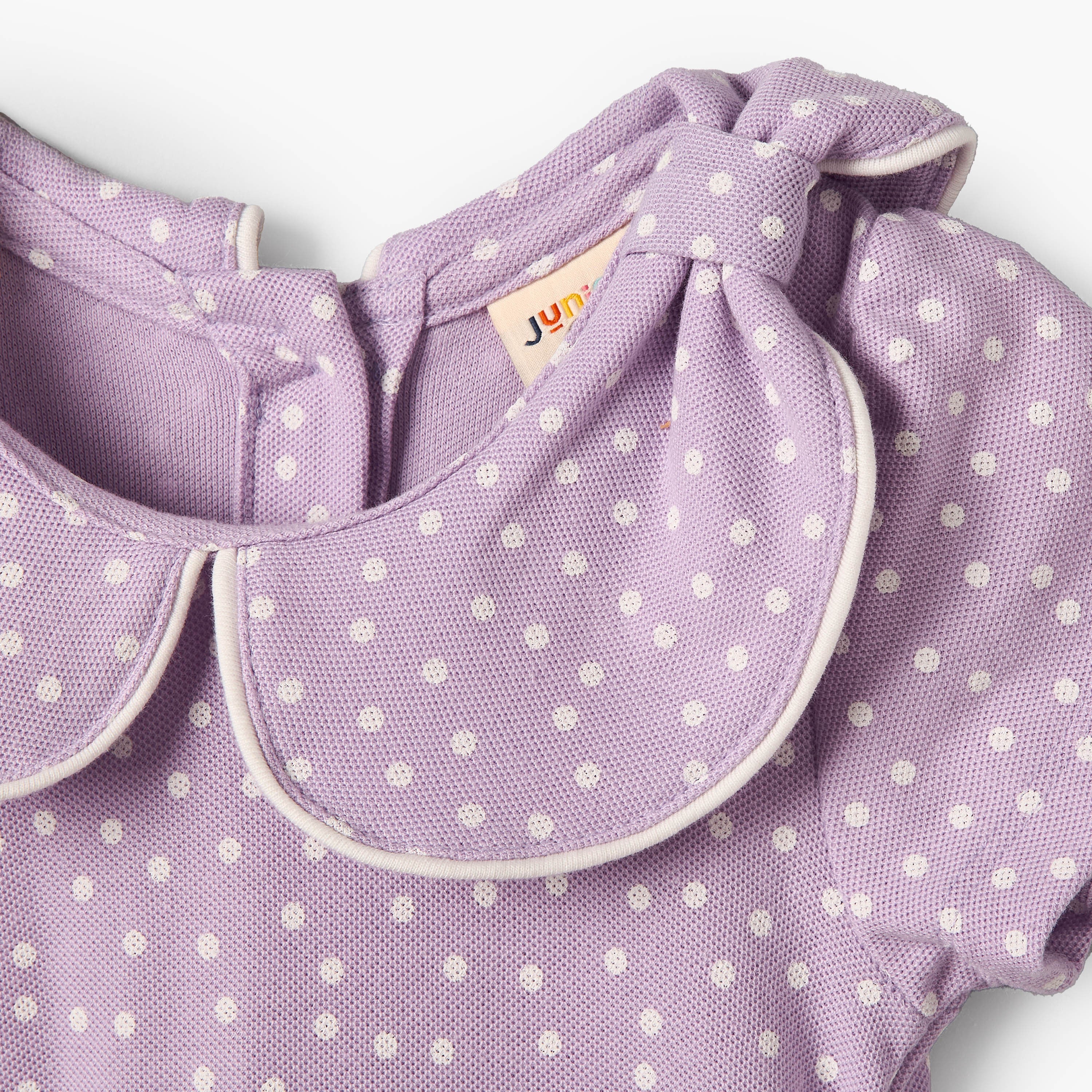 Juniors Polka Dot Print Dress with Short Sleeves and Peter Pan Collar
