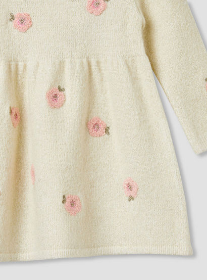 Juniors Floral Embroidered Dress with Tights-baby-girls-clothing-winterwear-dresses-image-5