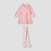 Juniors Bunny Print Collared Dress with Long Sleeves and Stockings-undefined-image-1