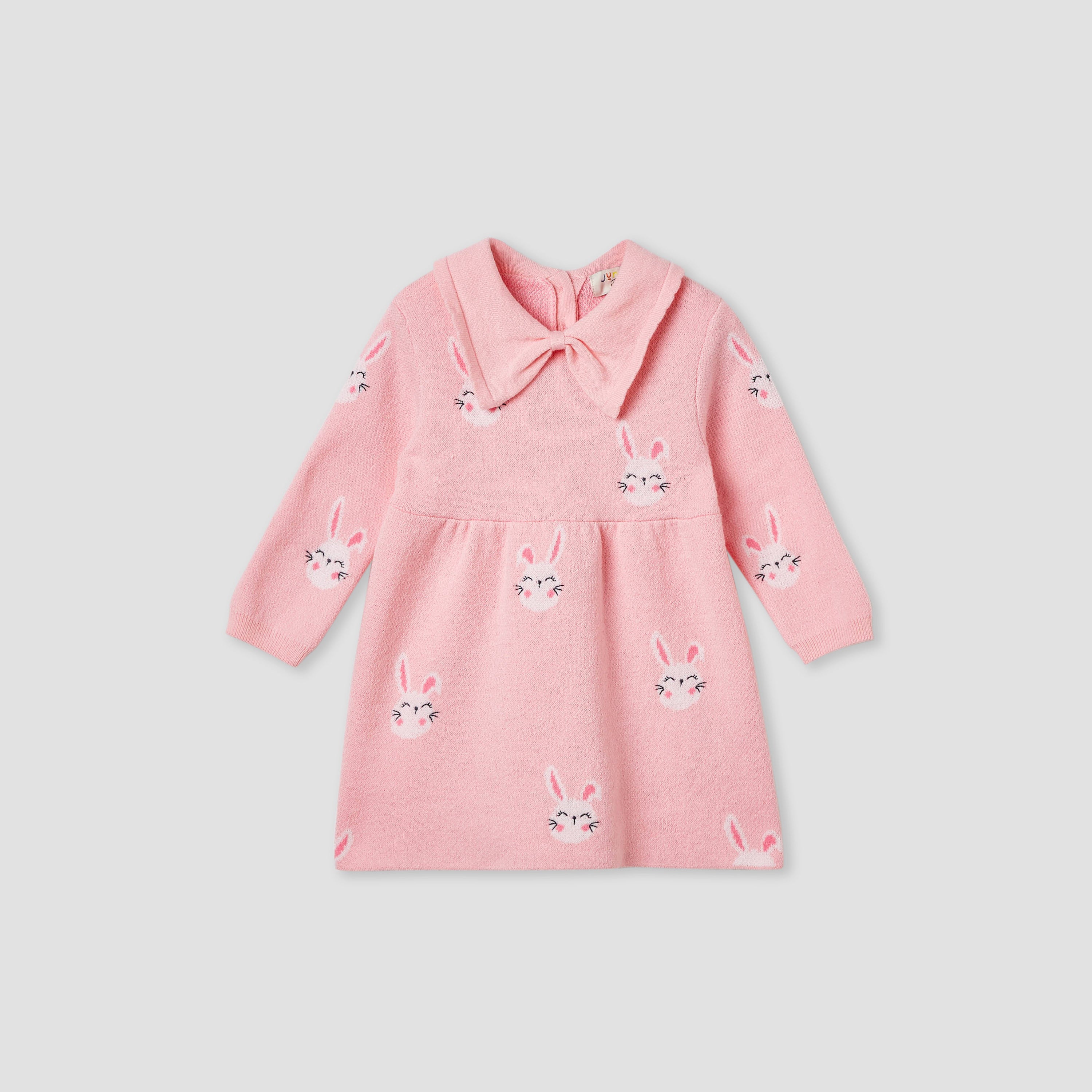 Juniors Bunny Print Collared Dress with Long Sleeves and Stockings
