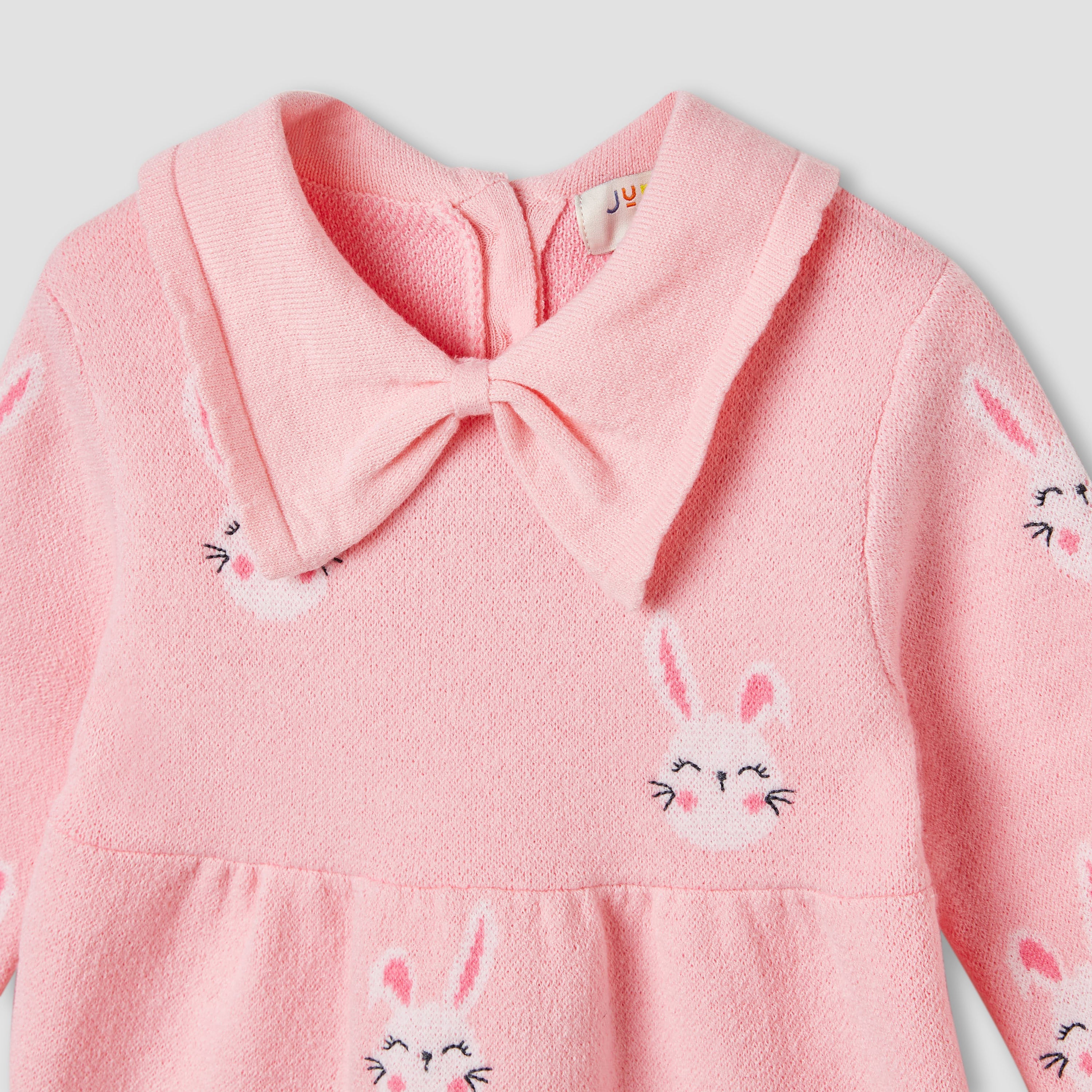Juniors Bunny Print Collared Dress with Long Sleeves and Stockings