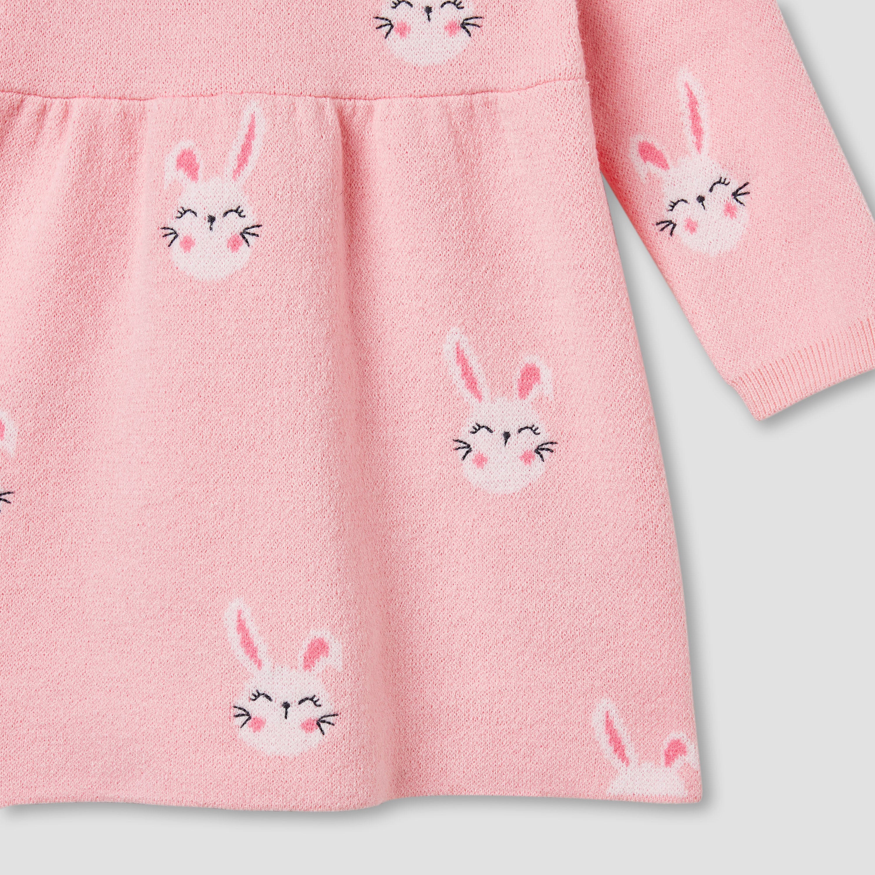 Juniors Bunny Print Collared Dress with Long Sleeves and Stockings