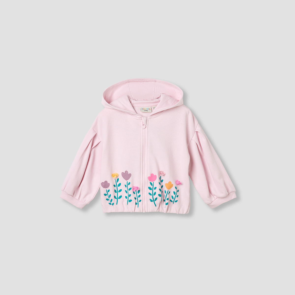 Juniors Floral Print Hooded Sweatshirt with Long Sleeves