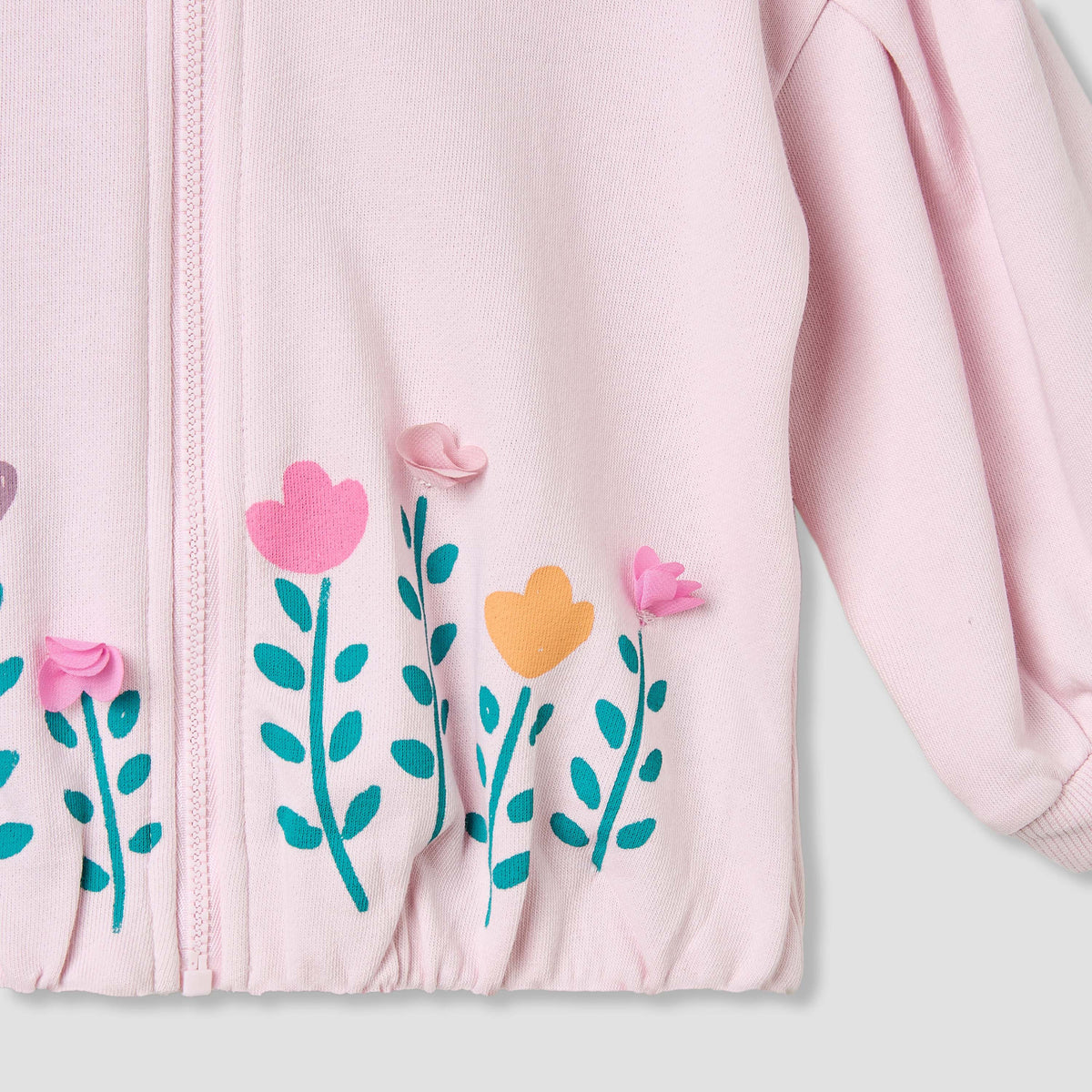 Juniors Floral Print Hooded Sweatshirt with Long Sleeves
