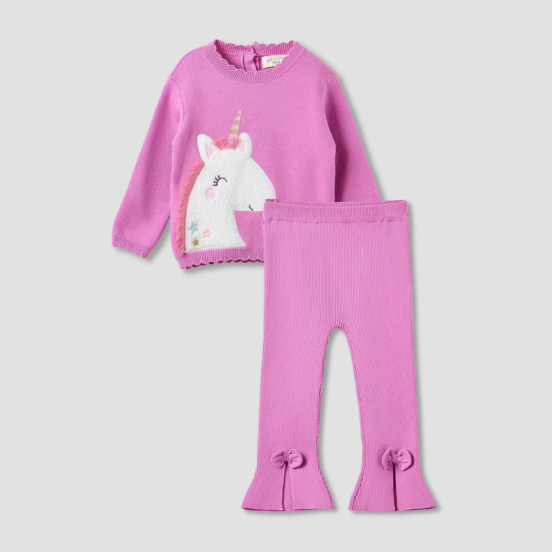 Juniors Unicorn Applique Sweater and Flared Pants Set - Pink / 24-36 mths