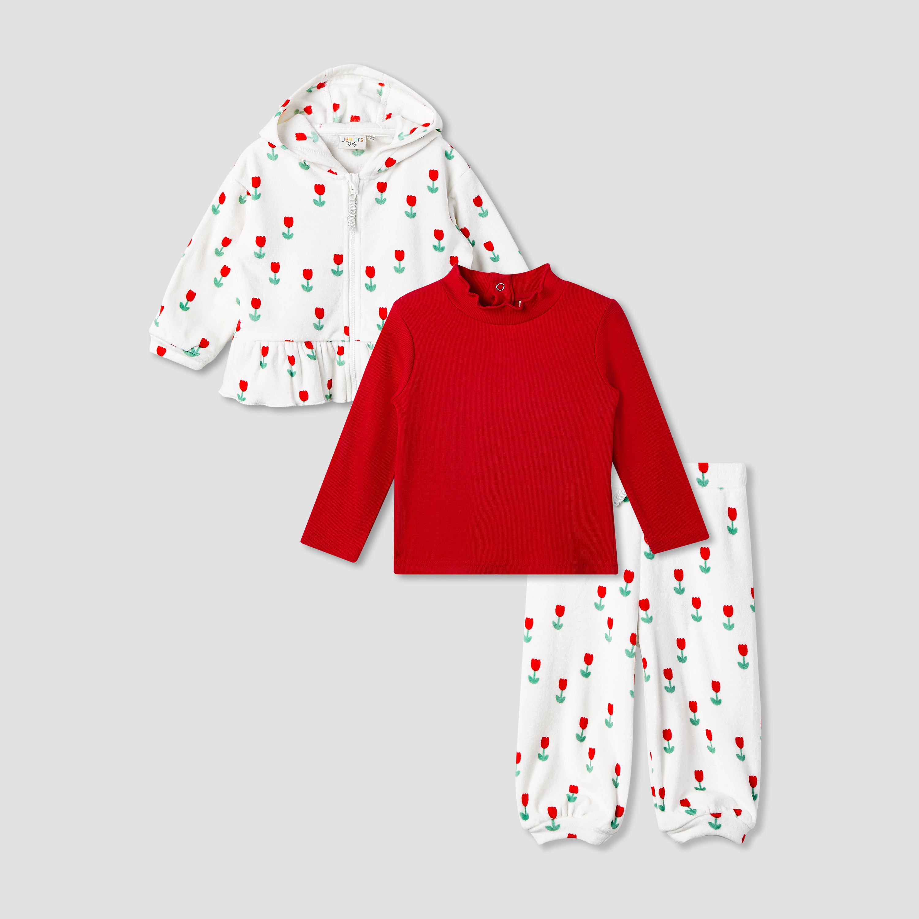 Juniors Girls T-shirt with Hoodies and Joggers - Polyamide Blend - Long Sleeves and Hood