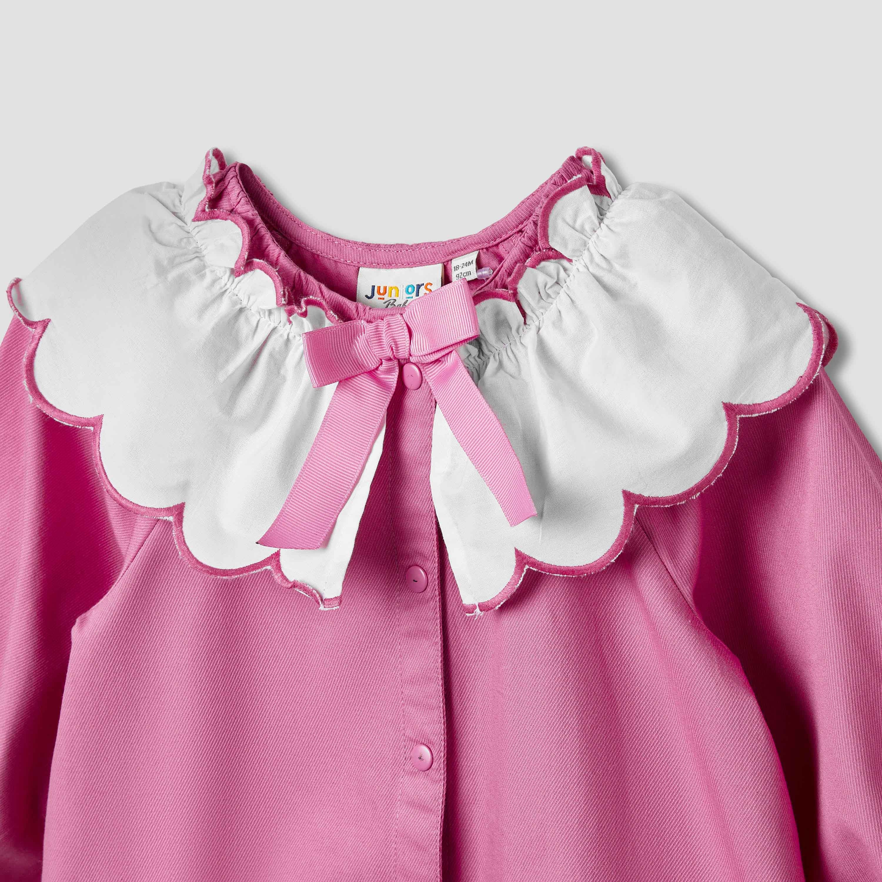 Juniors Solid Romper with Sailor Collar and Bow Accent
