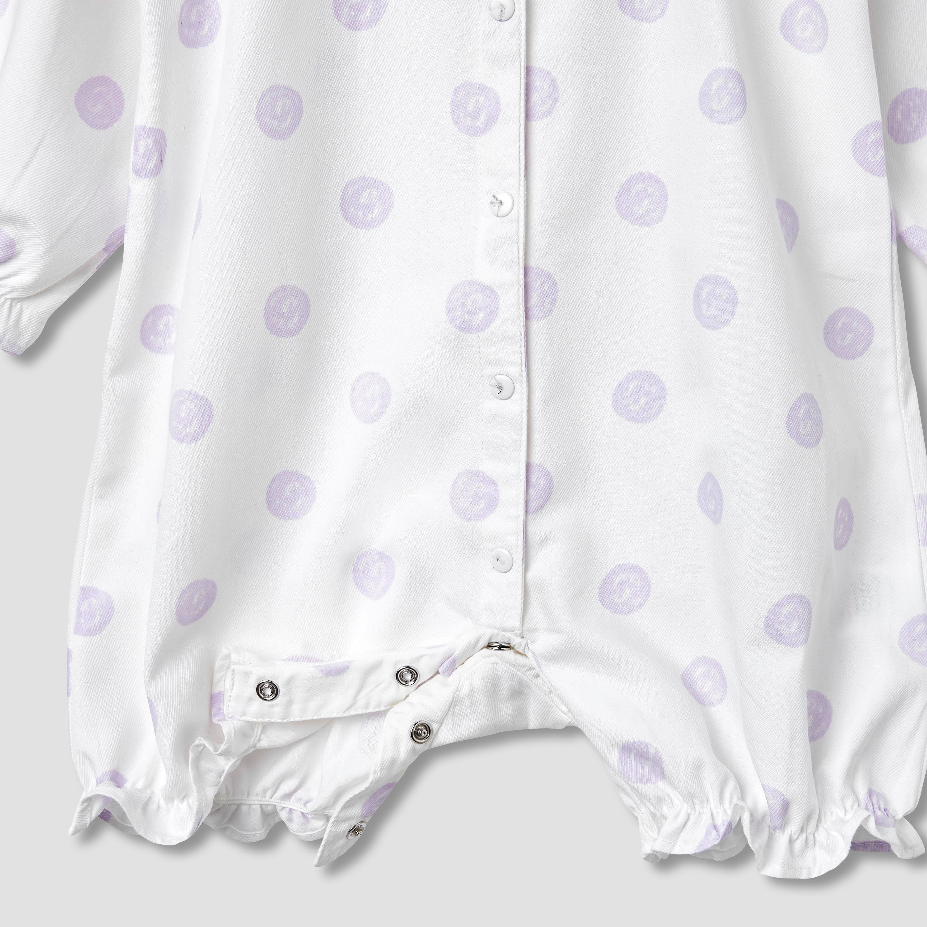 Juniors Polka Dot Print Romper with Collar and Bow Accent