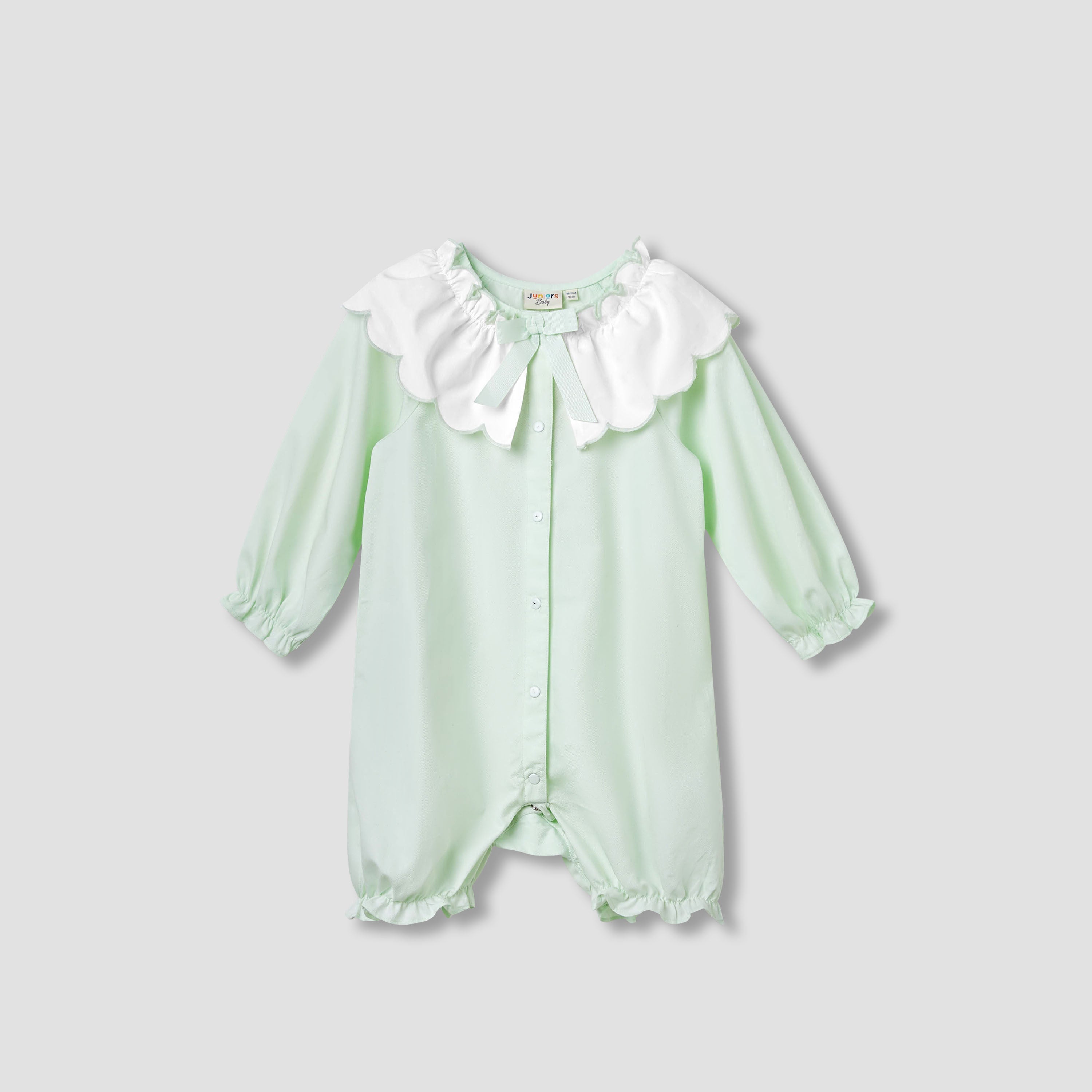 Juniors Solid Romper with Sailor Collar and Bow Accent - Green / 12-18 mths