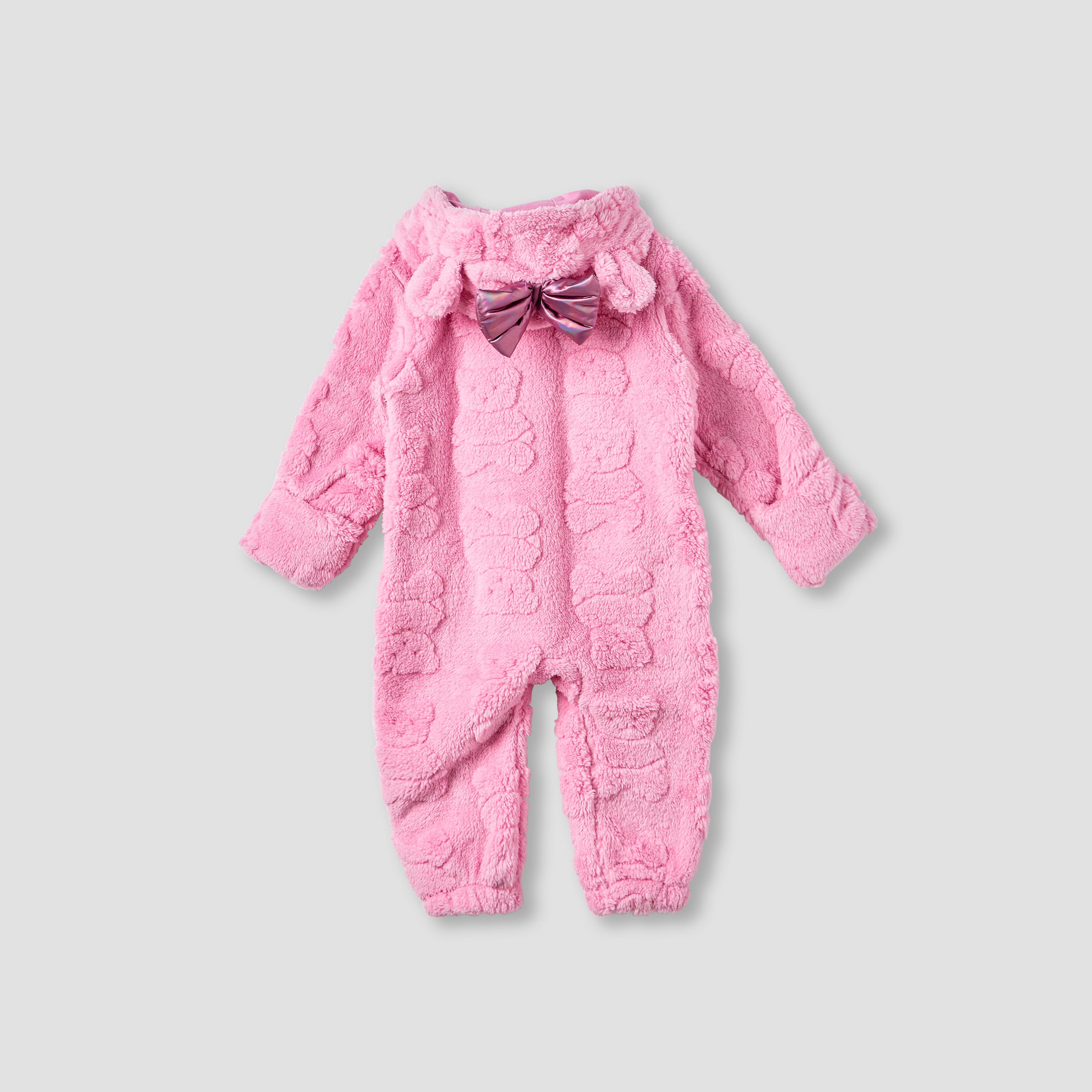 Juniors Textured Hooded Romper with Long Sleeves
