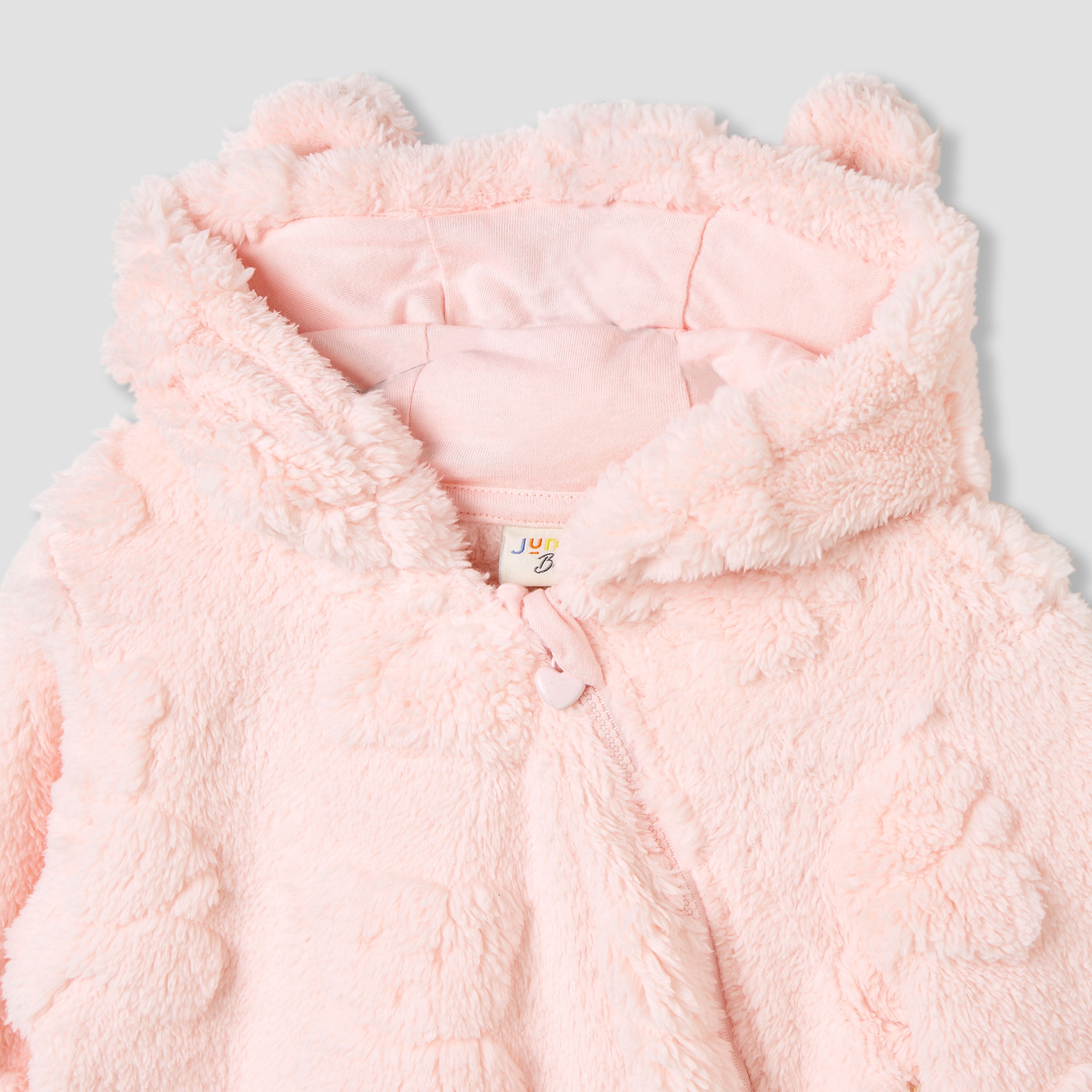 Juniors Bear Textured Hooded Rompers with Zip Closure