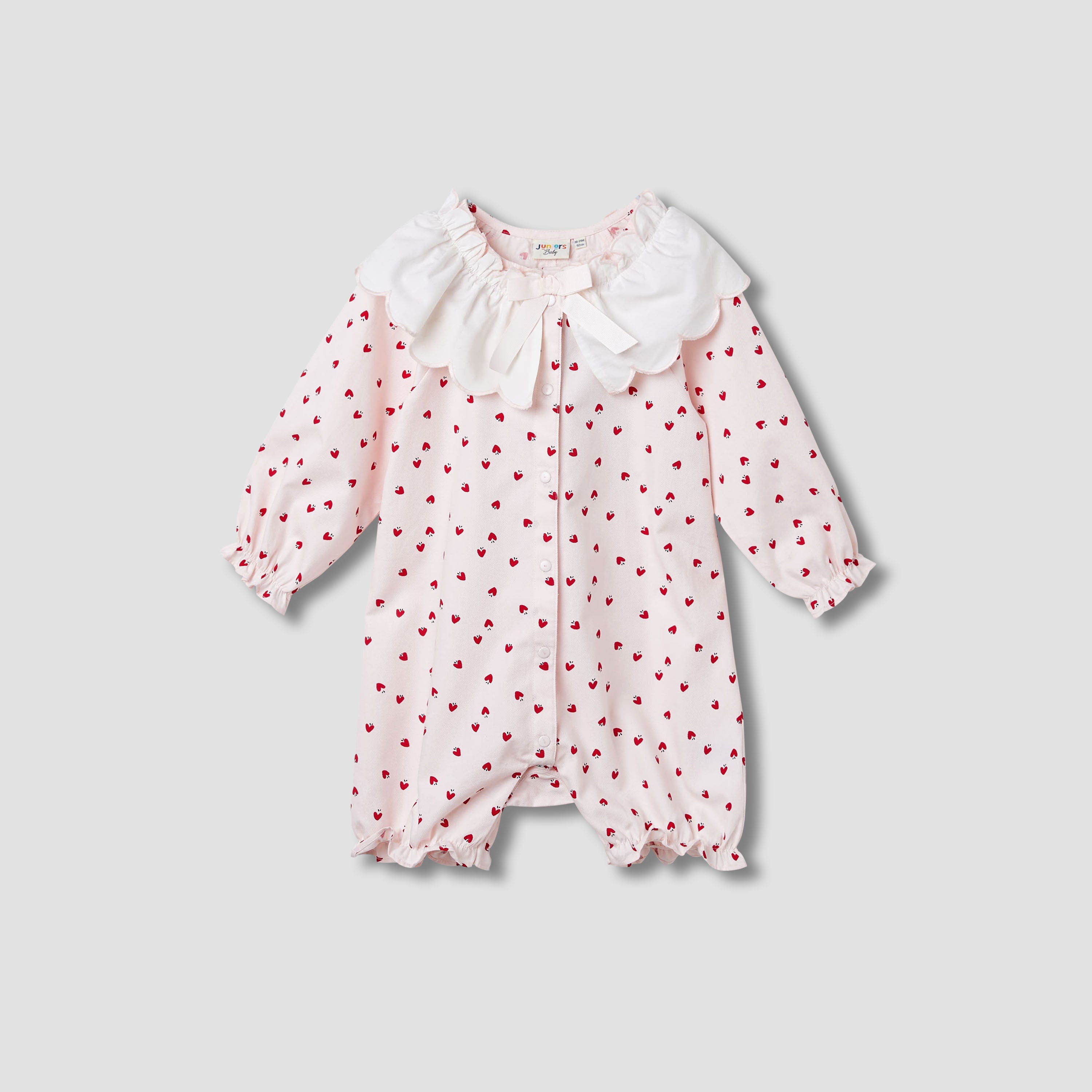 Juniors Printed Romper with Collar and Bow Accent - Pink / 12-18 mths