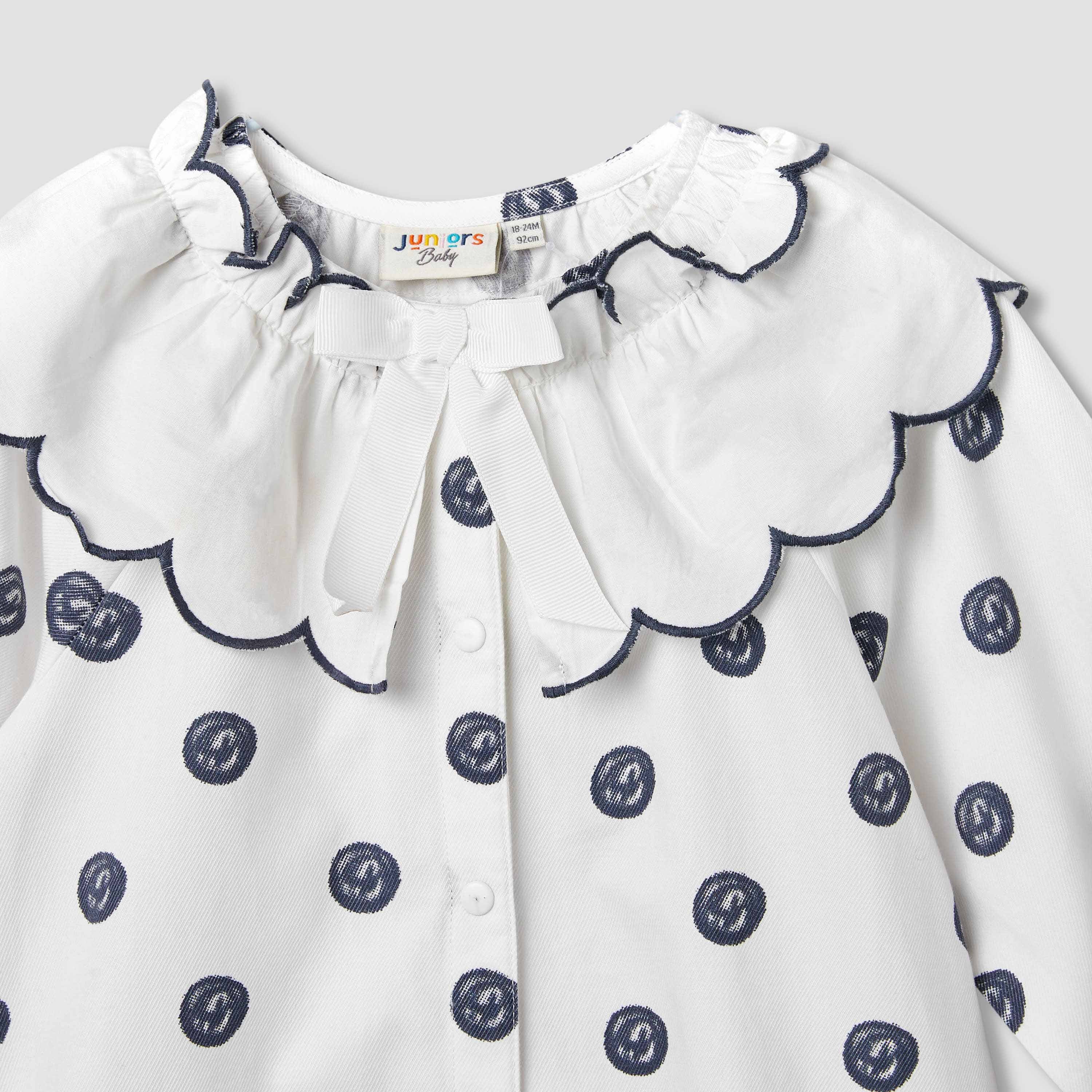 Juniors Printed Romper with Collar and Bow Accent