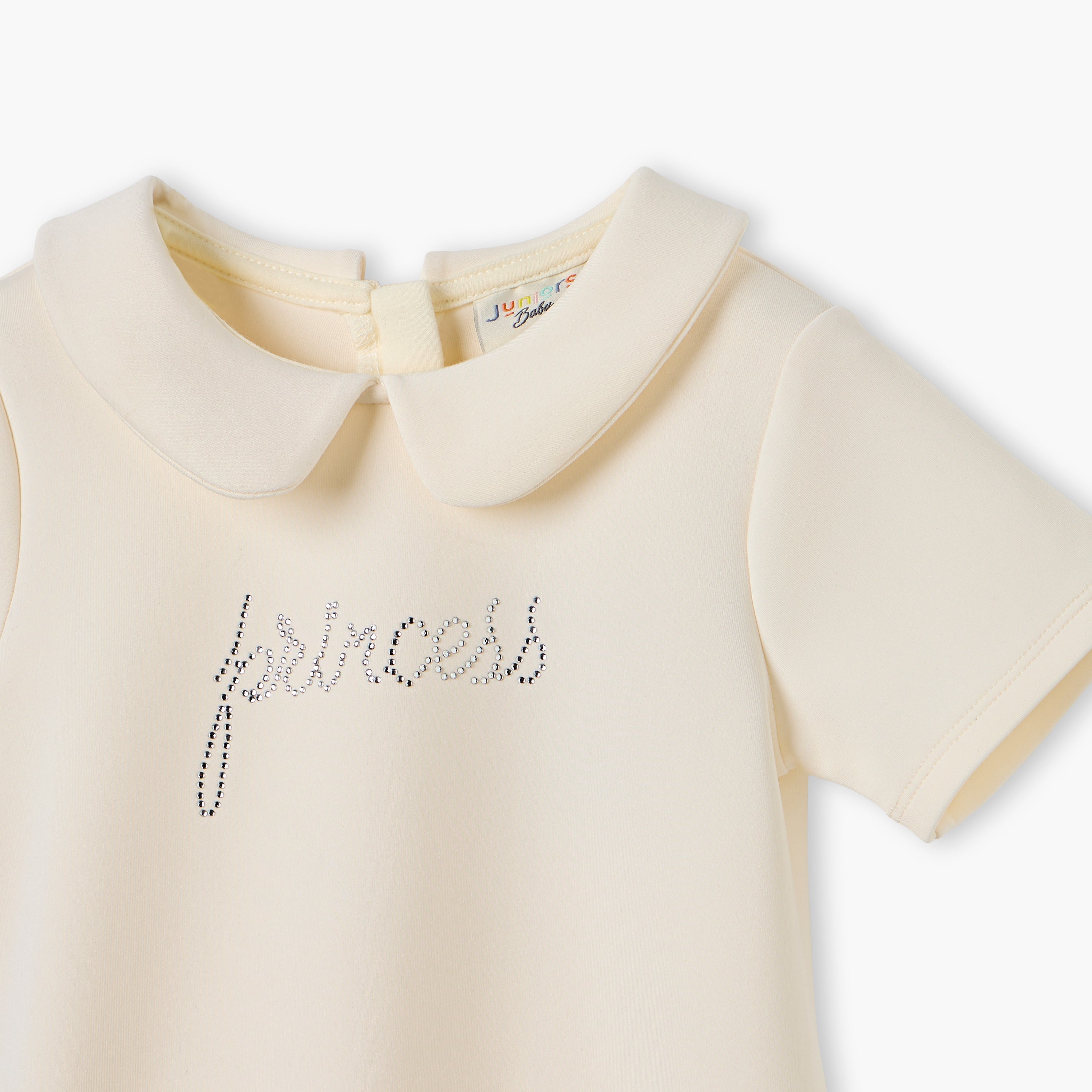 Juniors Embellished Peter Pan Collar Dress with Short Sleeves
