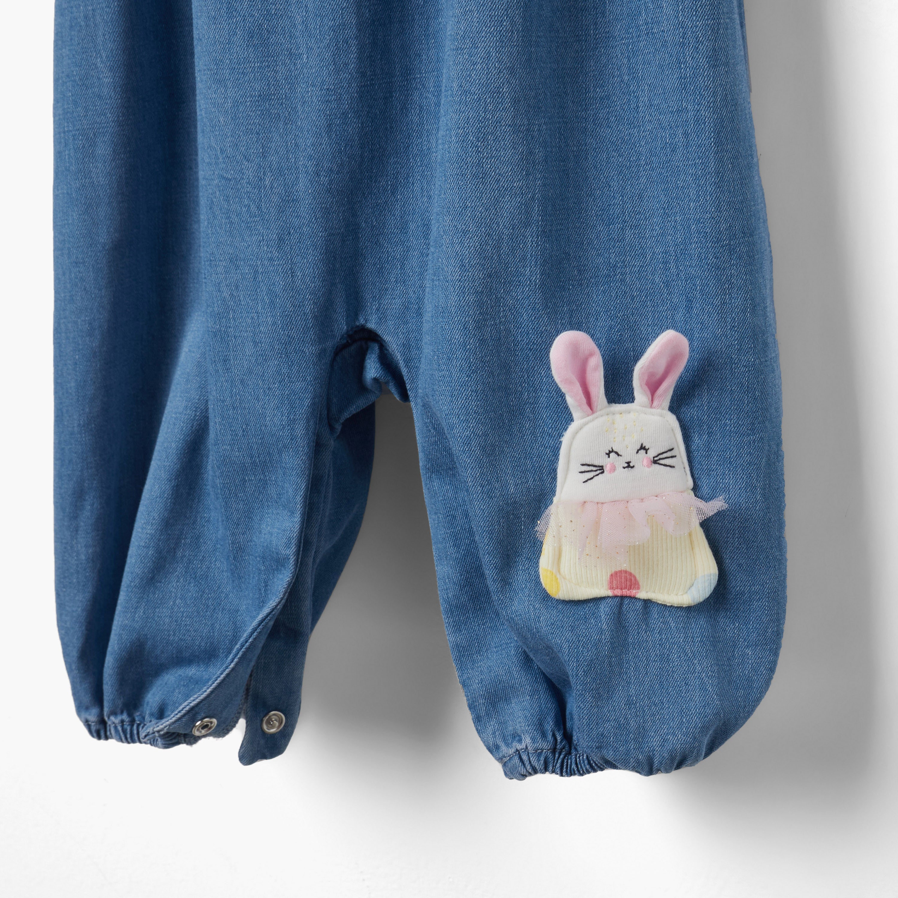 Juniors Bunny Applique Dungaree and Polka Dot Print T-shirt Set