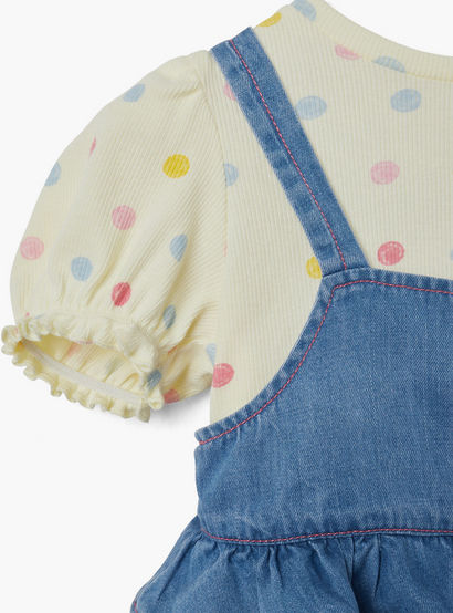 Juniors Bunny Applique Dungaree and Polka Dot Print T-shirt Set-baby-girls-clothing-setsandcoords-image-6